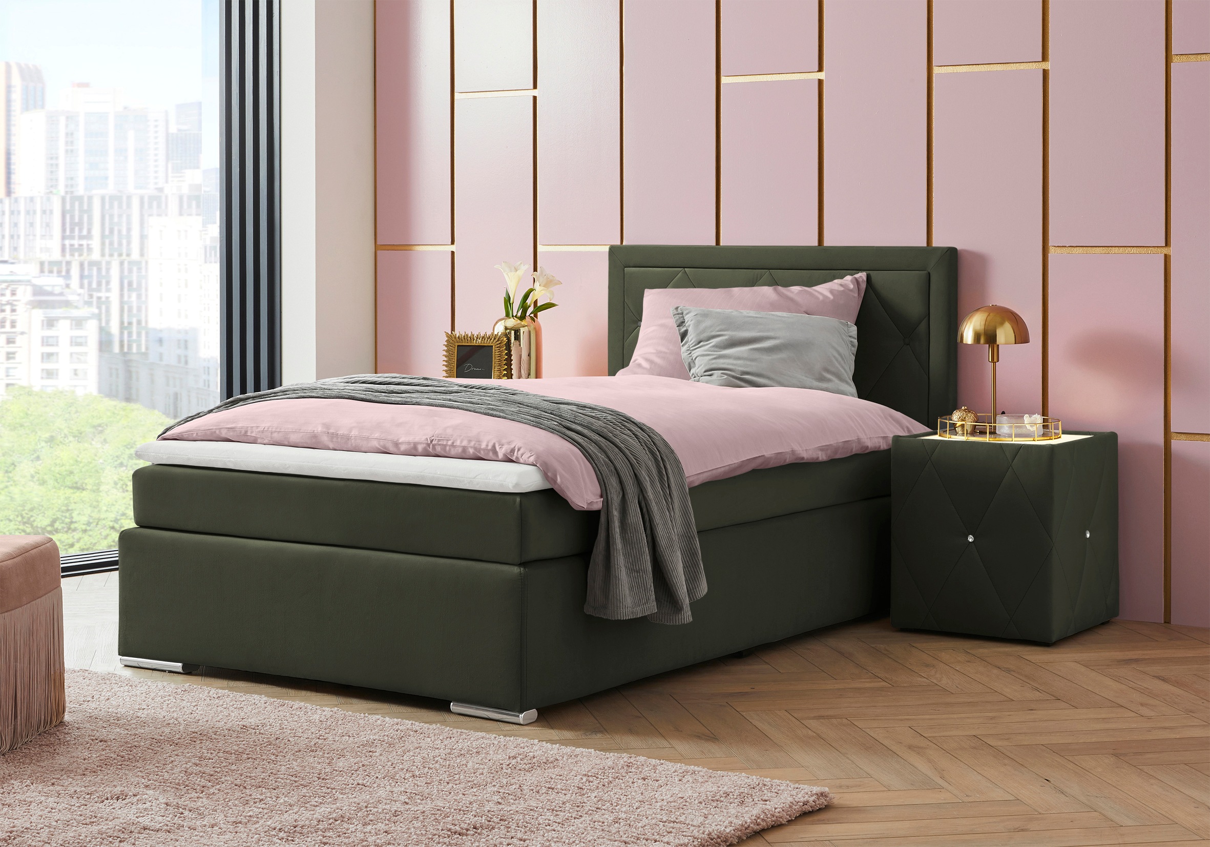 Leonique Boxbett »Alfie, Bestseller, wahlweise mit Bettkasten«, mit Knopfheftung im Kopfteil, H2, H3 und H4 wählbar