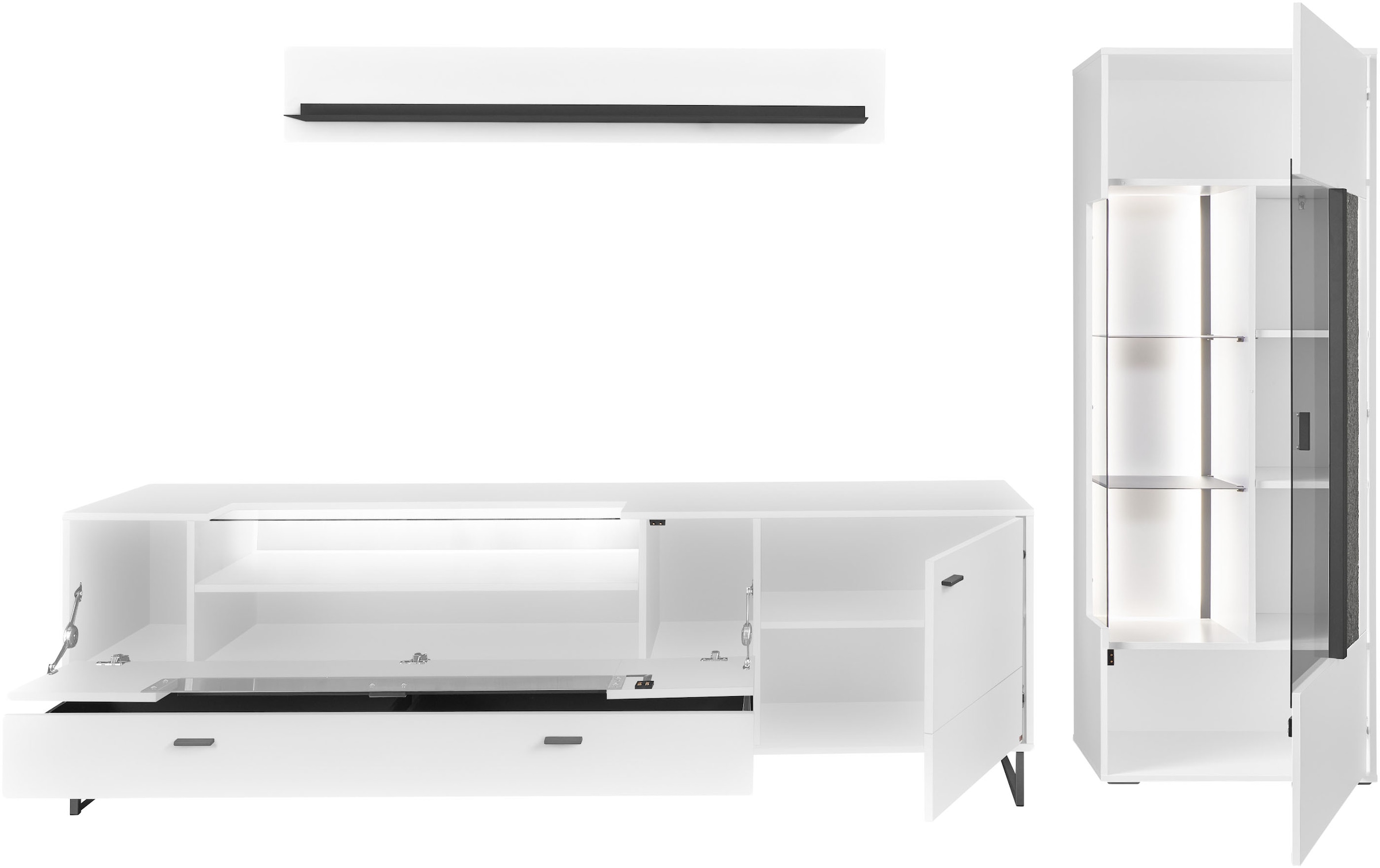 set one by Musterring TV-Wand »Deltona«, (3 St.), Zierelemente aus Sandstein, inkl. Beleuchtung, Gesamtbreite ca. 287 cm