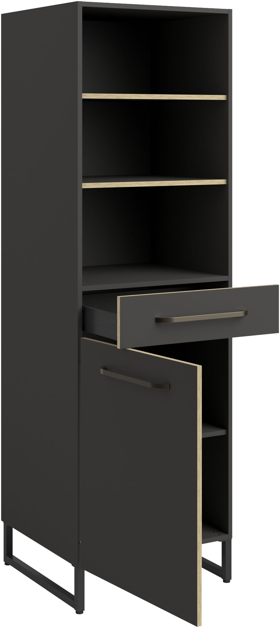 Parisot Schrank-Set »Wave 1, Küchenschrank, Buffetset, Küche«, (Set, 9 St., 4xUnterschrank, Theke/Arbeitsplattenergänzung.,3x Hochschrank, Regal), Türen mit Softclose Funktion, Thekenplatte aus Eiche - funiert