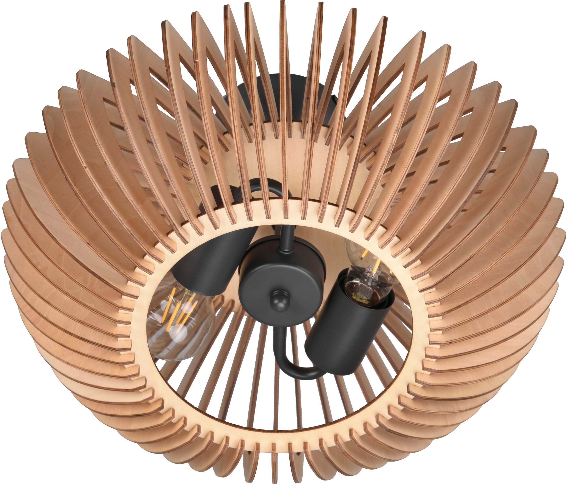 TRIO Leuchten Deckenleuchte »Colino«, 2 flammig, Leuchtmittel E27 | ohne Leuchtmittel, Schlafzimmer Deckenlampe mit Holzschirm Ø40cm exkl 2xE27 (max 40 Watt)