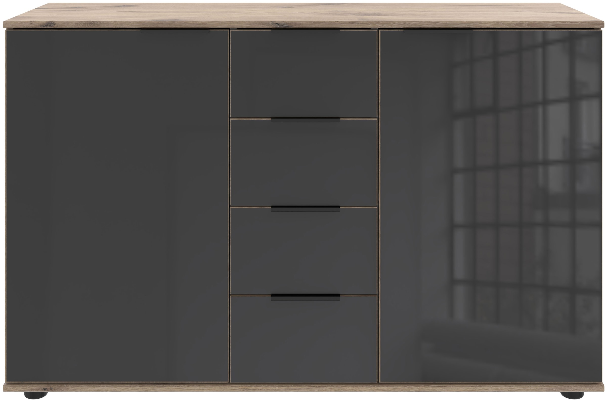Wimex Kombikommode »Leonberg, Sideboard 2trg mit 4 Schubladen«, mit Glasfront, B/T/H 130/41/83cm, schwarze Metallgriffe