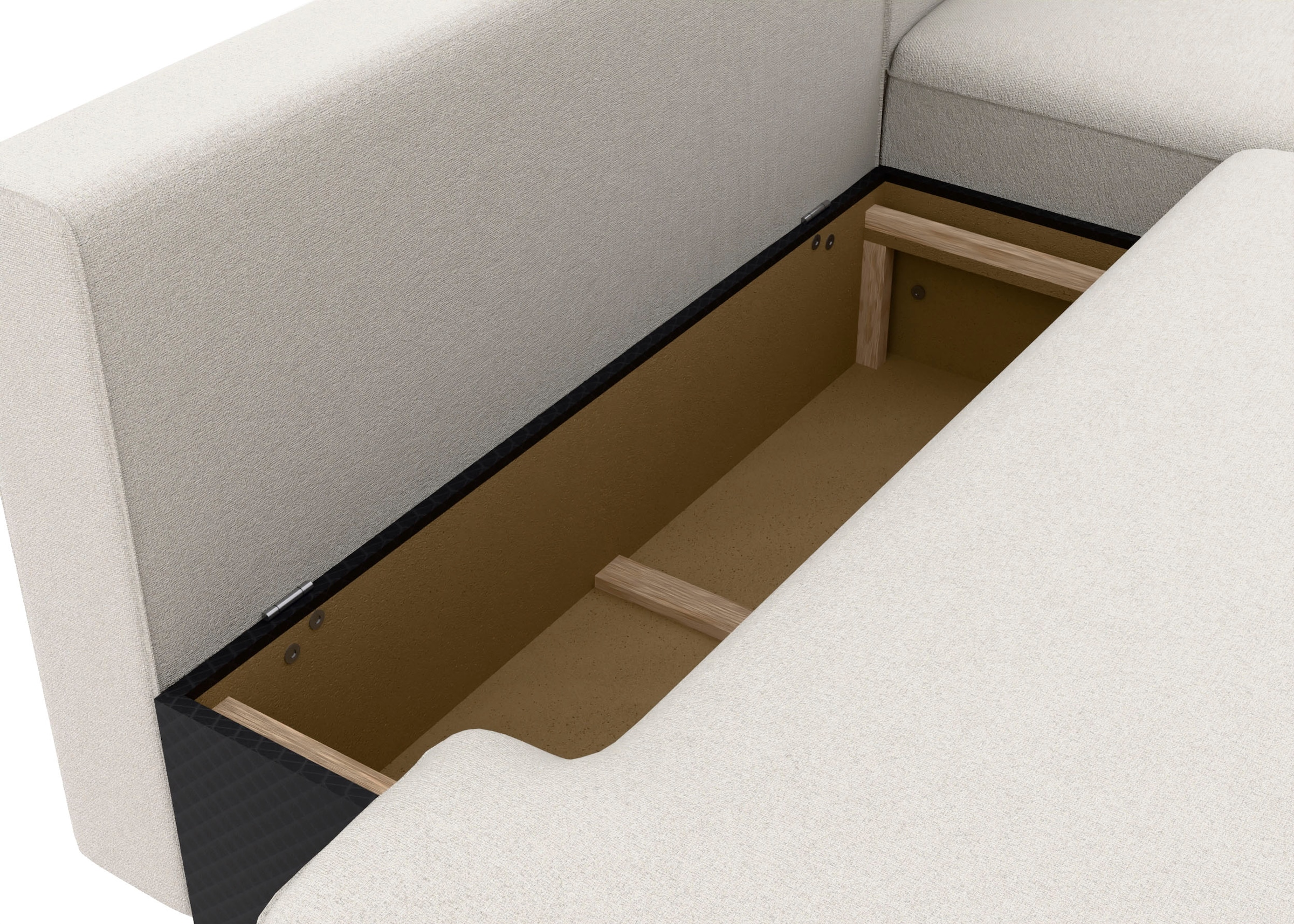 TRENDMANUFAKTUR Ecksofa »Fordon II, Schlafsofa mit Bettkasten, Couch in L-Form, Breite 250 cm«, in Struktur LUMOS, 3D-Effekt, sandgrau, Armlehne rechts