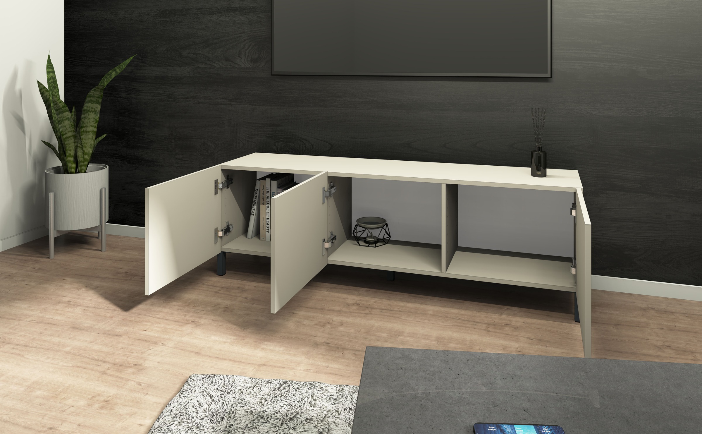 borchardt Möbel Lowboard, Metallfüße, grifflose Optik