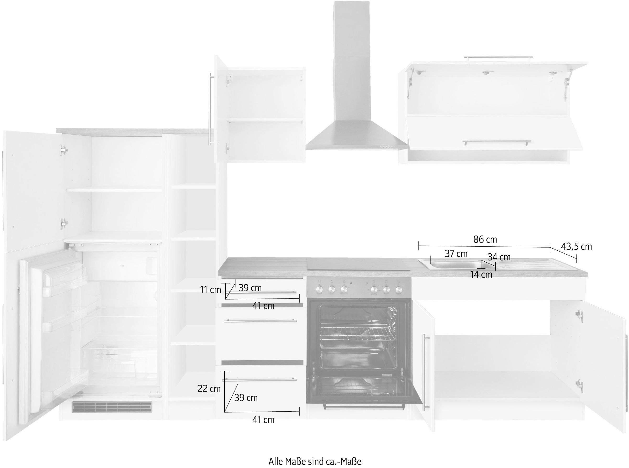 KOCHSTATION Küchenzeile »KS-Samos« Breite 300 cm, wahlweise mit E-Geräten, mit Arbeitsplatte