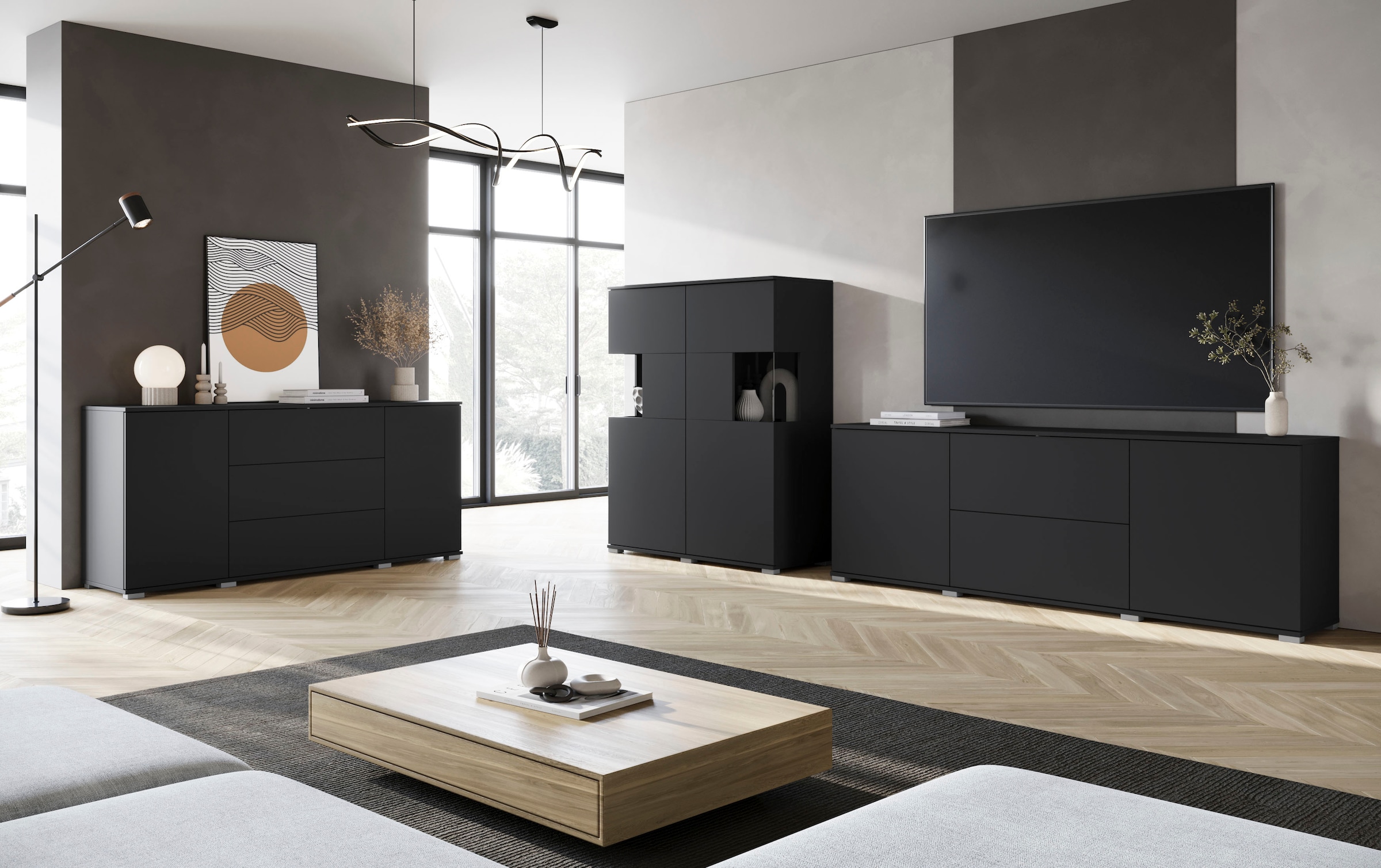 INOSIGN Highboard »Kenia«, (1 St.), Modernes Highboard mit Glastüren, Breite 100 cm