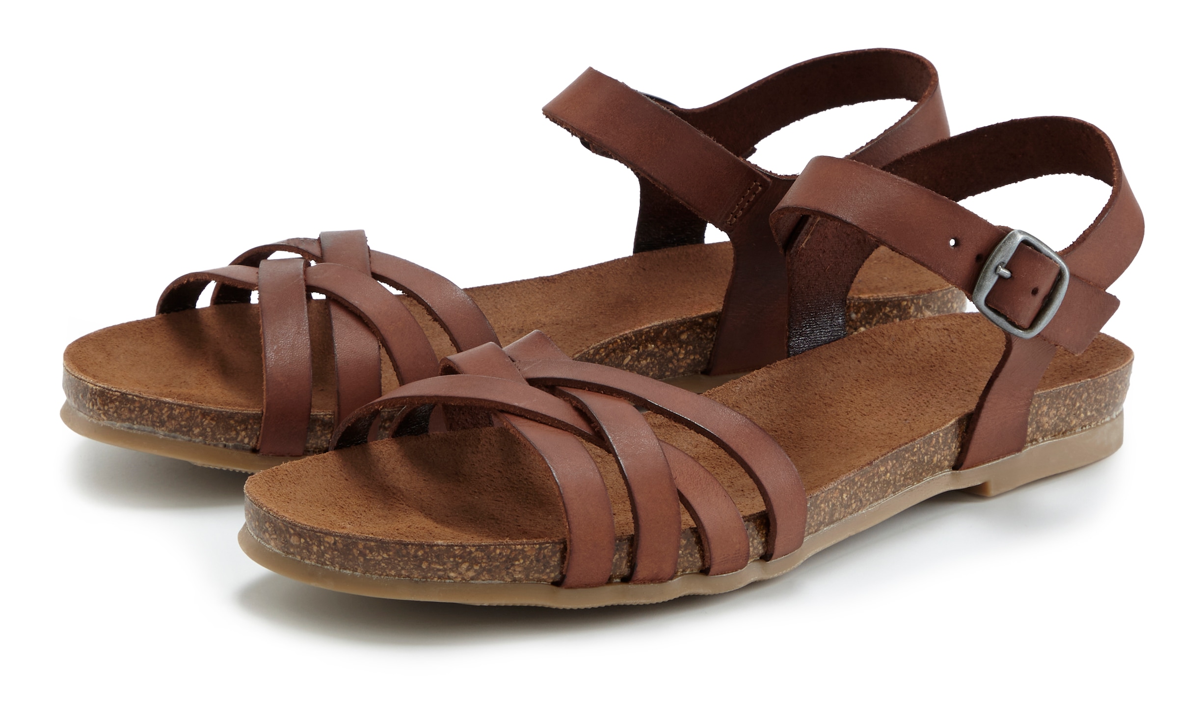 LASCANA Sandale »Sandalette, Sommerschuh, offener Schuh,«  aus Leder mit Korkfußbett