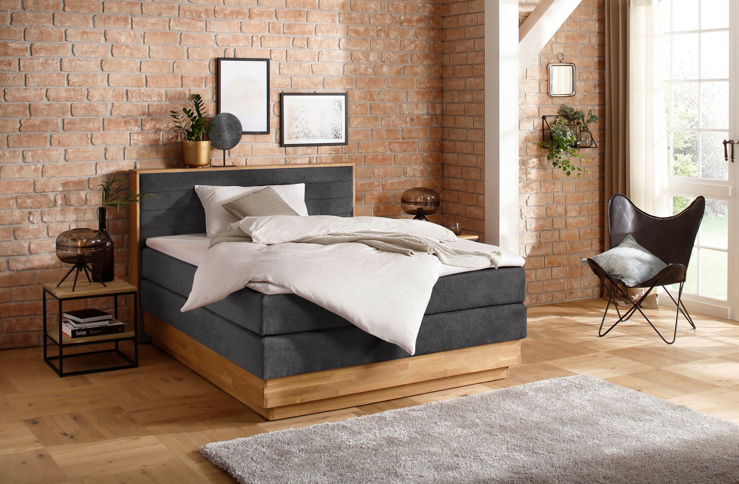 Home affaire Boxspringbett Cavan, Eiche, inkl. Bettkasten & Topper, verschi günstig online kaufen