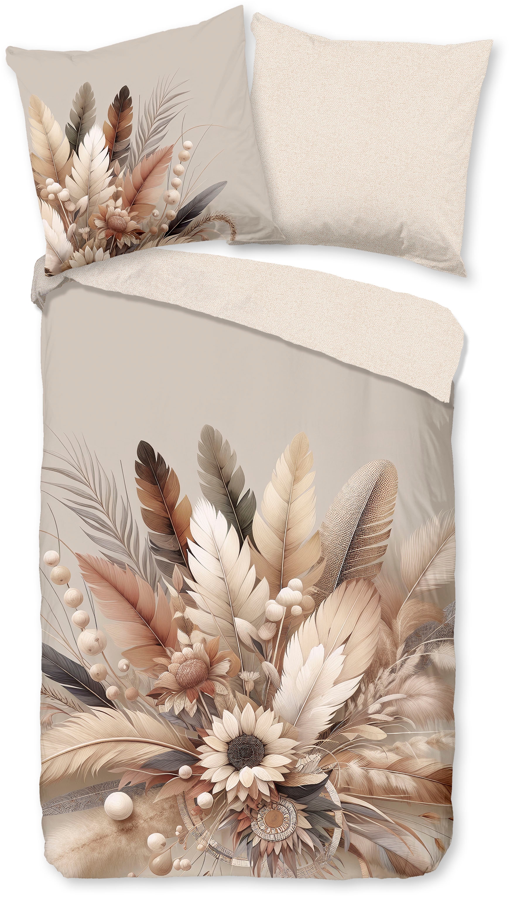 good morning Wendebettwäsche »Barro« 2 Stk. tlg. Flanell, Biber, Winter, Warm, Reißverschluss, Wendeoptik, Federn, sand