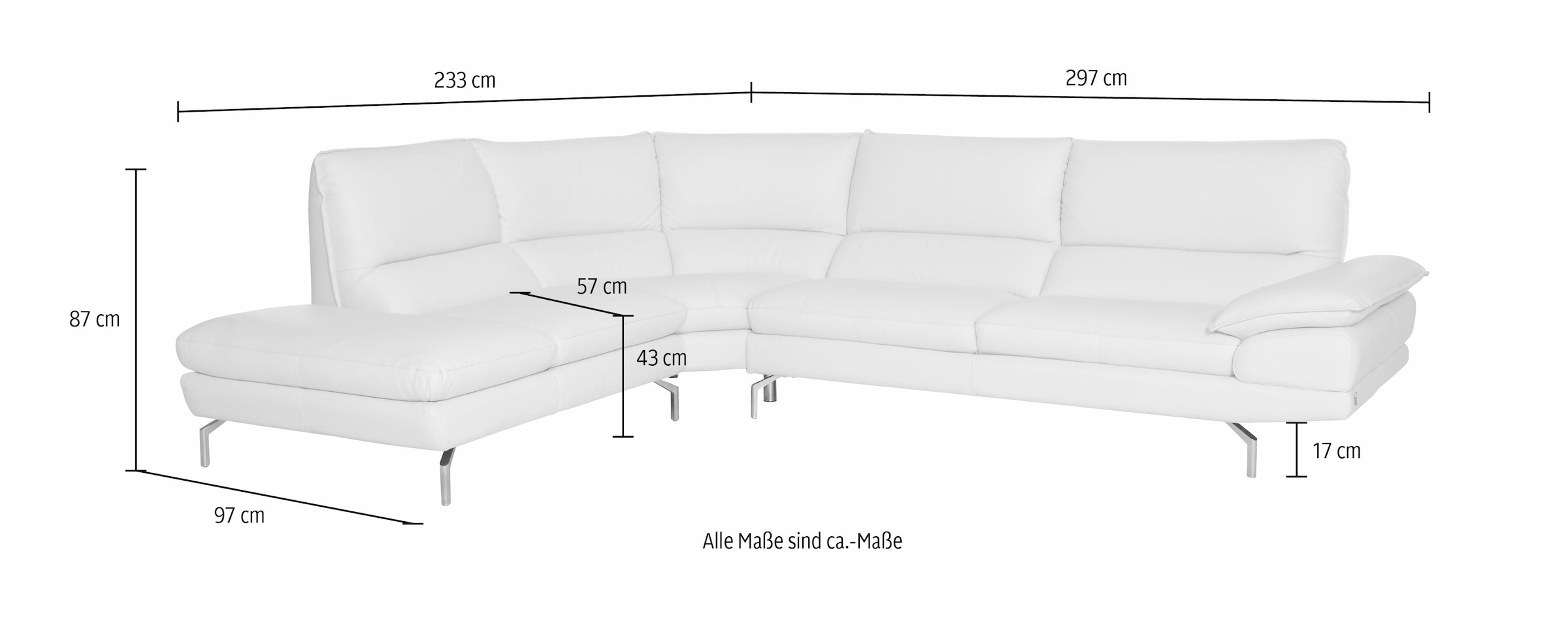CALIA ITALIA Ecksofa »Dave, italienisches Designsofa L-Form, erstklassiger Sitzkomfort«, Ottomane wahlweise links oder rechts, in zwei tollen Lederqualitäten