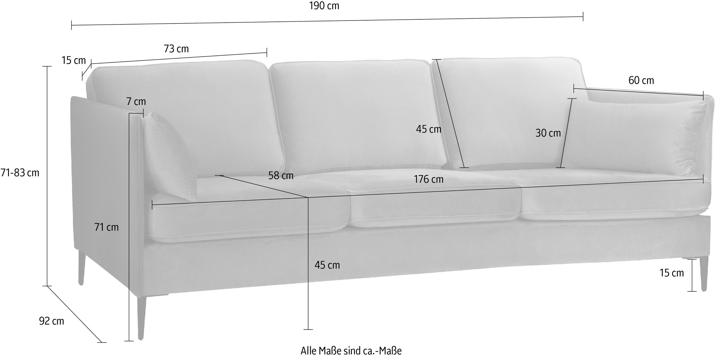 Home affaire 3-Sitzer »Light« inklusive loser Zierkissen, mit schmalen Arml günstig online kaufen
