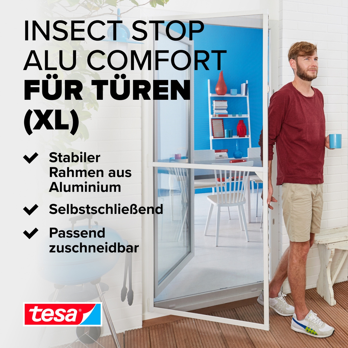 tesa Insektenschutz-Tür »Insect Stop ALU Comfort Fliegengitter für Türen - 1.2 m : 2.4 m«, Insektenschutz für Balkontür, Terrassentür, Aluminiumrahmen