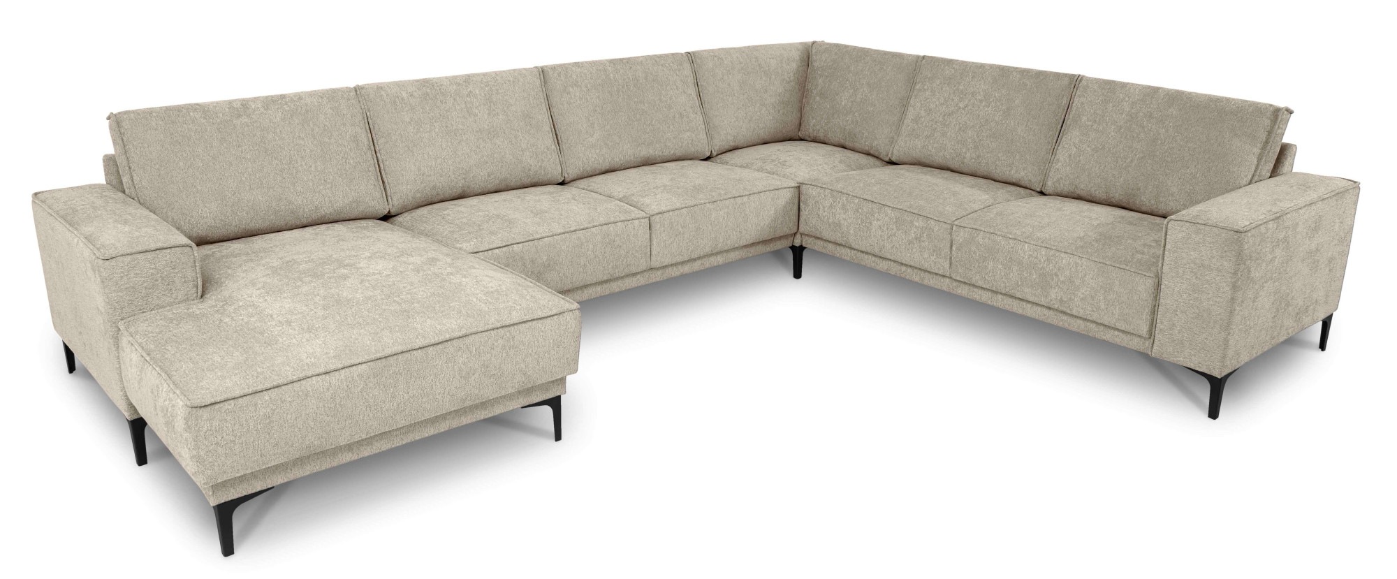 Places of Style Wohnlandschaft »XXL Sofa Oland, Struktur, Flachgewebe, Luxus-Microfaser, Boucle«, U-Form, 342 cm, Wellenunterfederung, Skandi-Design, Metallfüße