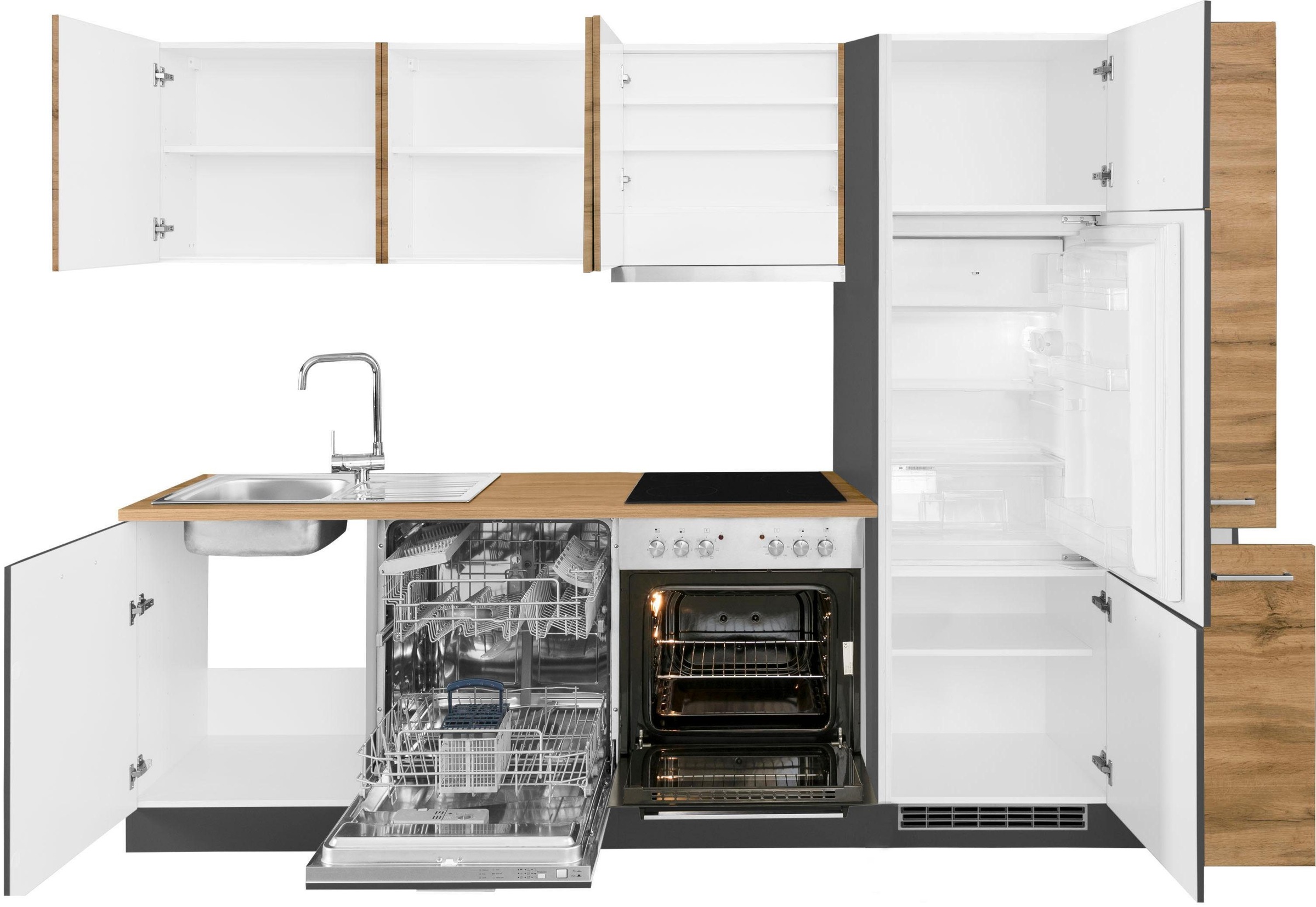 KOCHSTATION Küchenzeile »KS-Kehl«, mit E-Geräten, Breite 270 cm, inkl. Kühlschrank und Geschirrspüler