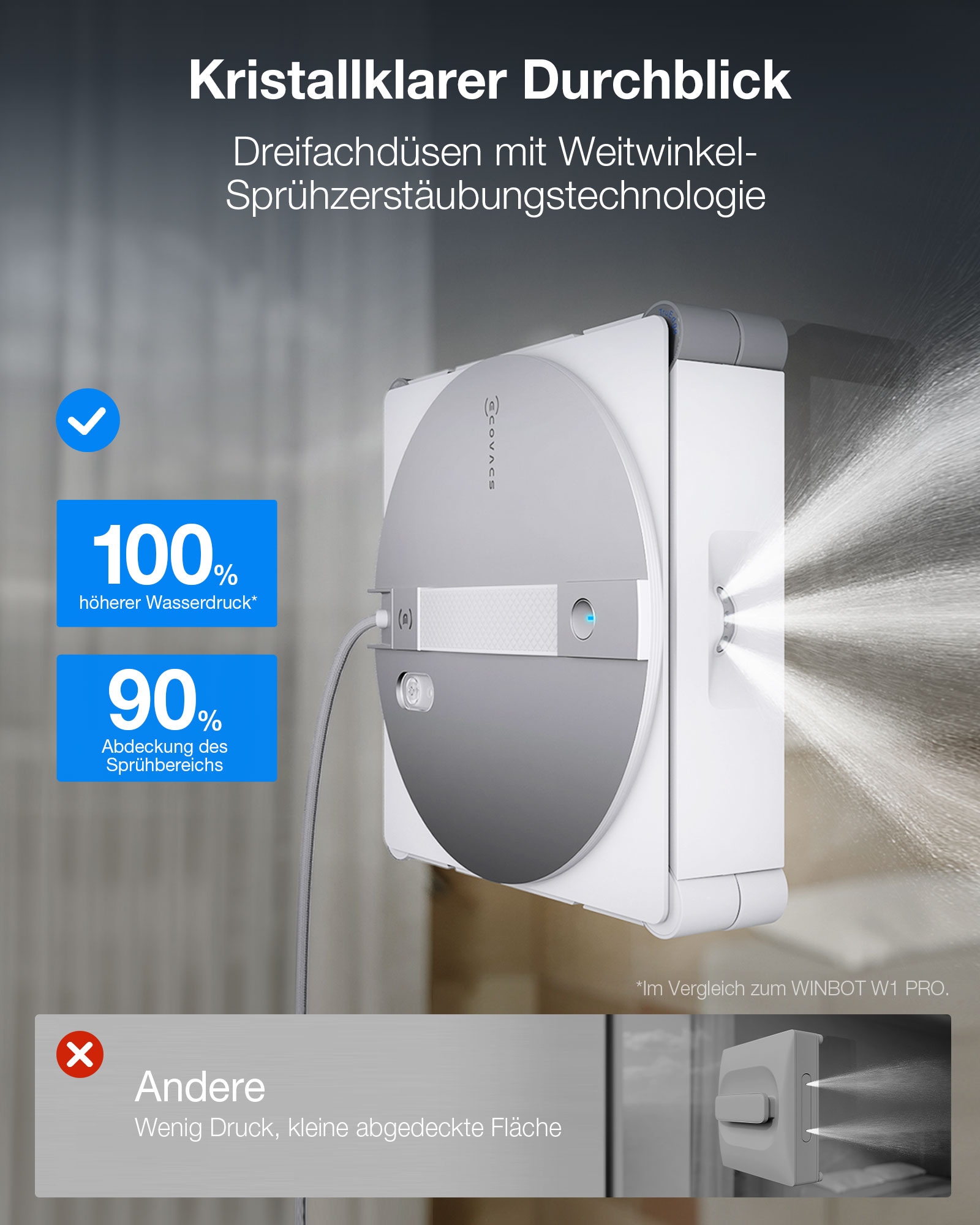 ECOVACS Fensterputzroboter »WINBOT W3 OMNI« Vortex-Reinigungssystem