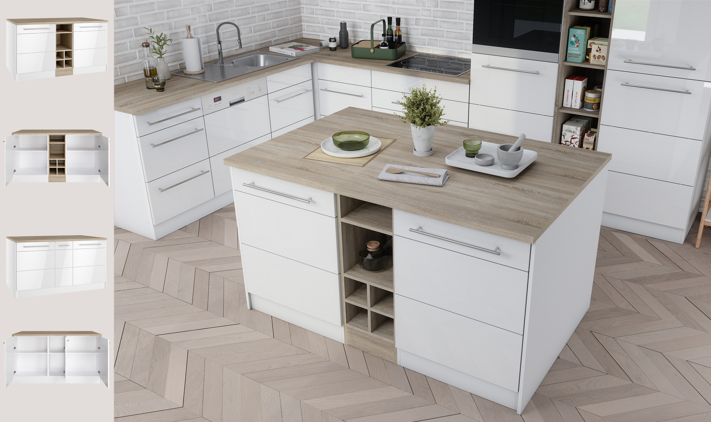 HELD MÖBEL Kücheninsel »Wien«, Breite 153 cm, MDF-Fronten, Flaschenregal