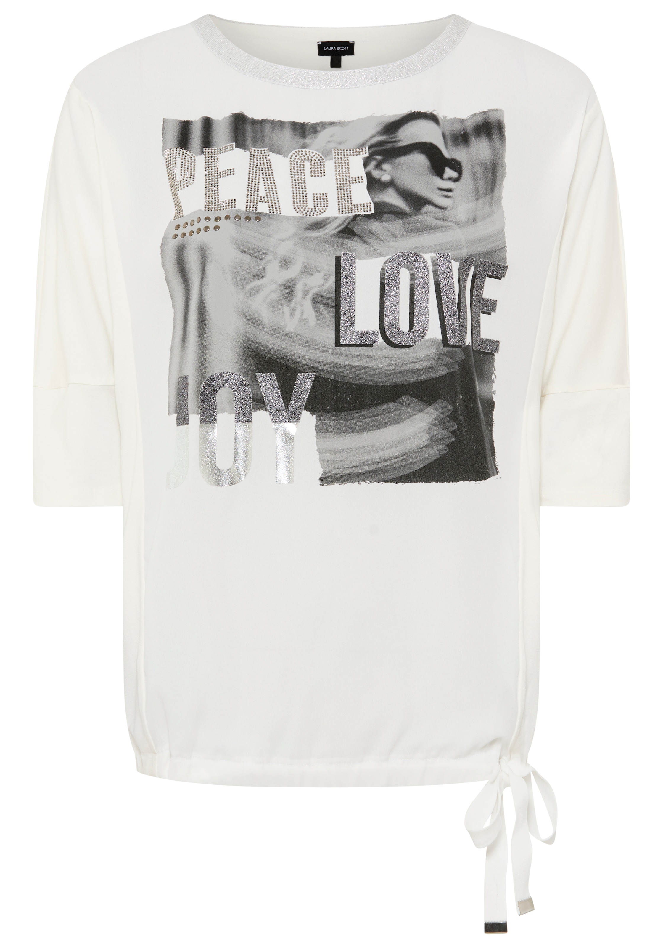 Laura Scott Shirtbluse mit U-Boot-Ausschnitt, Halbarm und Glitzerdruck