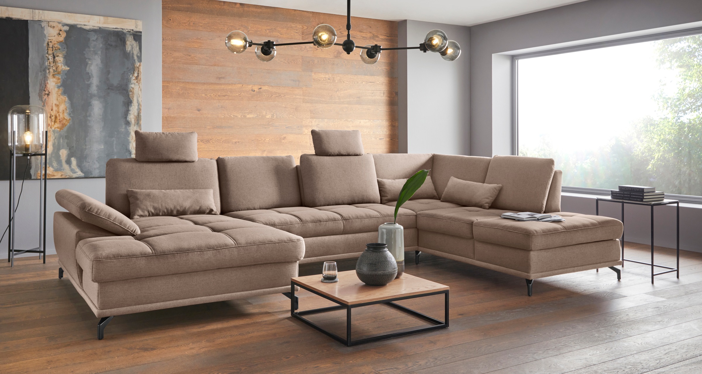 PLACES OF STYLE Wohnlandschaft »Costello U-Form, B: 363 cm mit Sitztiefen-, günstig online kaufen