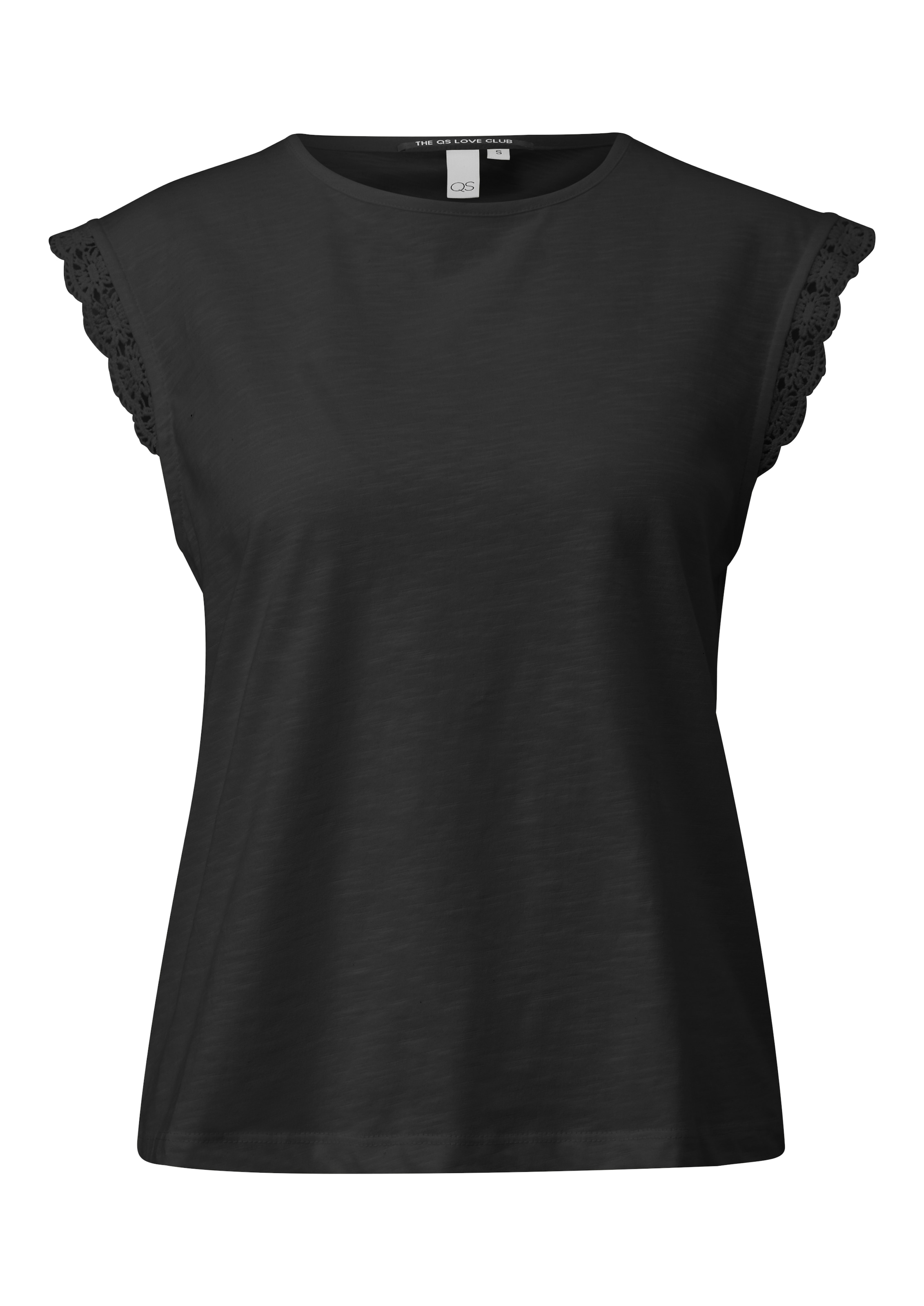 QS Rundhalsshirt mit Häkel-Details an der Schulter