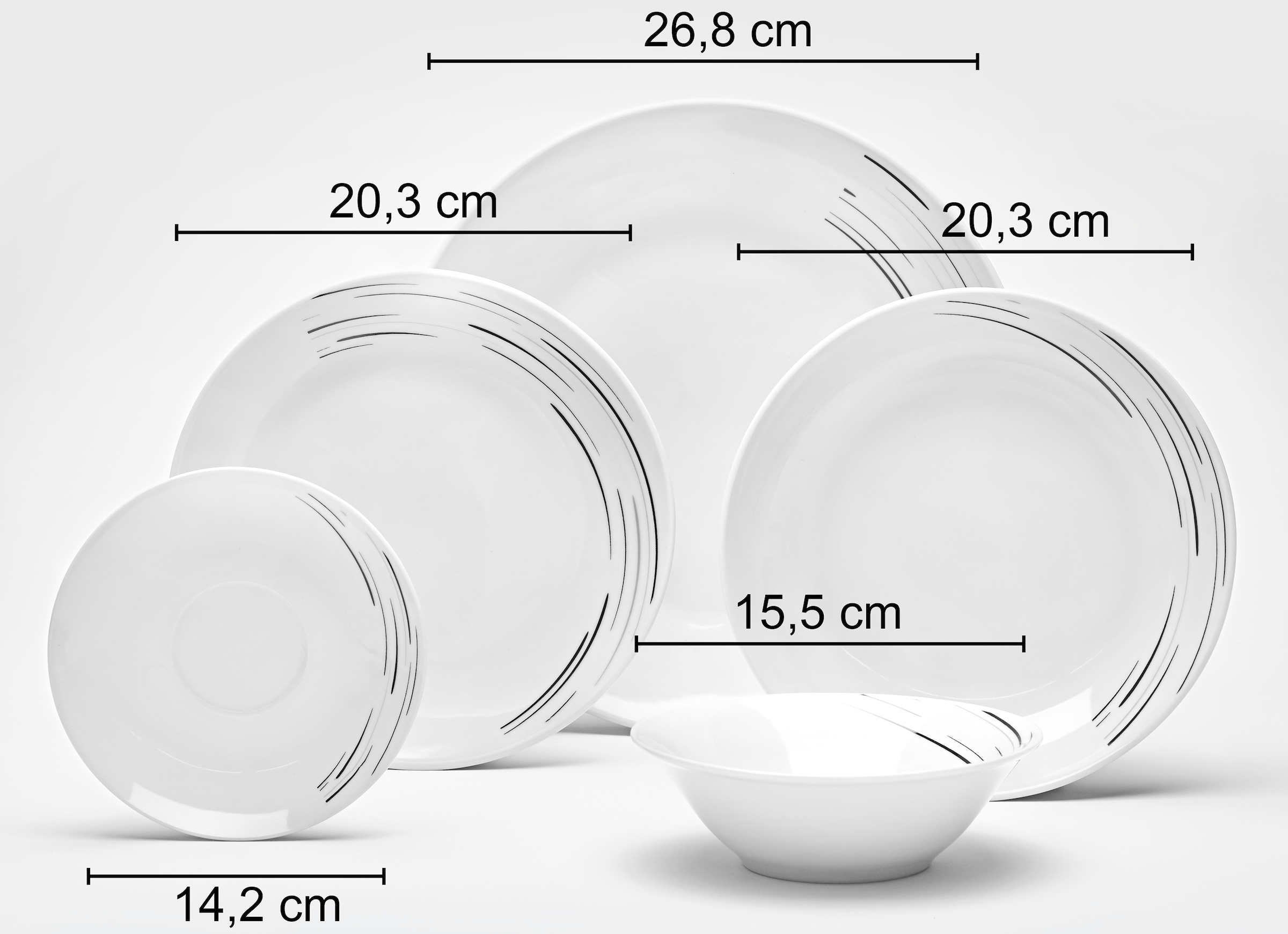 van Well Kombiservice »Geschirr-Set Montreal, 32-teilig, rund«, (Set, 32 tlg.), mit Streifen in schwarz/grau, spülmaschinen- und mikrowellengeeignet