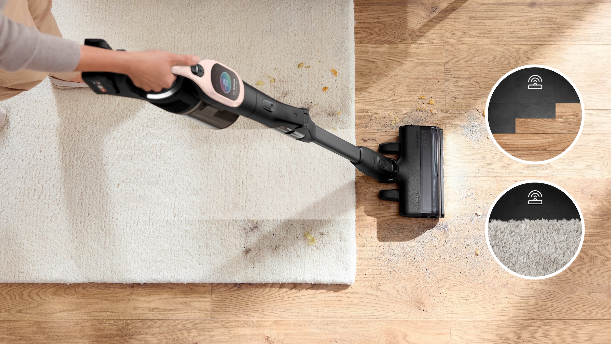BOSCH Akku-Stielstaubsauger »Unlimited 10 BKS1041RHF, MicroClean™ Technology, Display, Knickrohr«, HEPA-Filtersystem, 10 Jahre Motorgarantie, LED-Licht, powder rose
