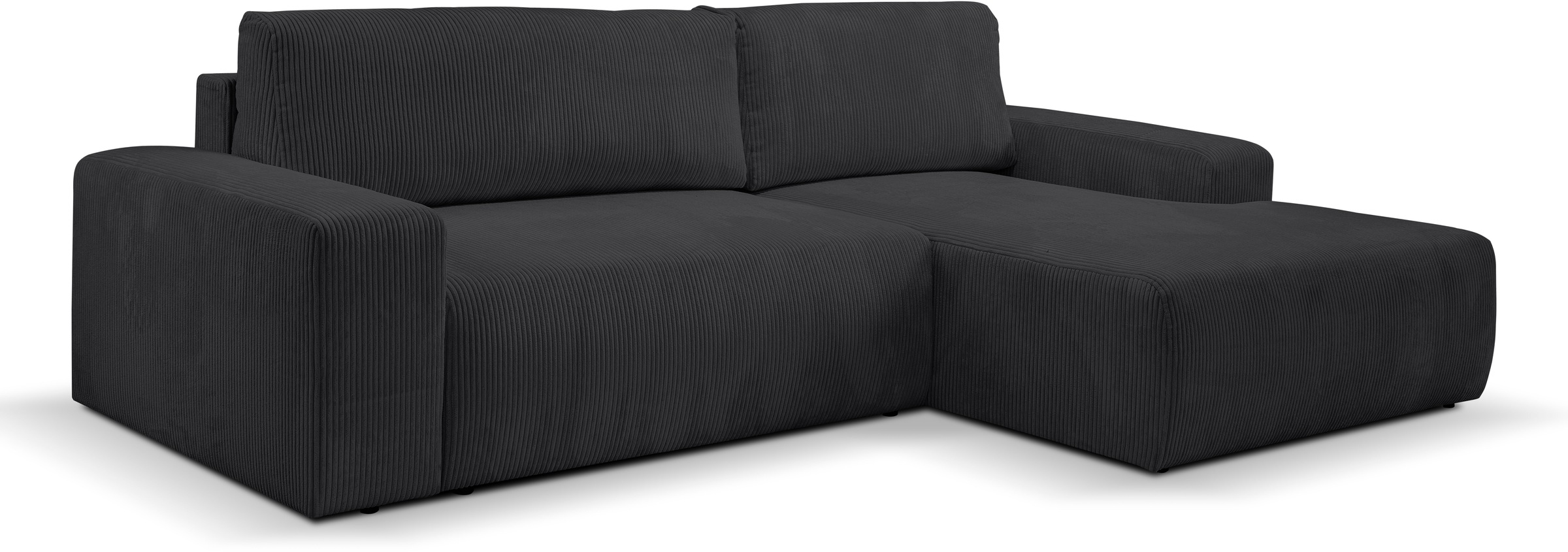 WERK2 Ecksofa »Rotterdam-L, kuschelweicher Cord oder Breitcord, L-Form, Breite 267 cm«, Design Ecksofa mit Schlaffunktion & Bettkasten, Cord, Anthrazit