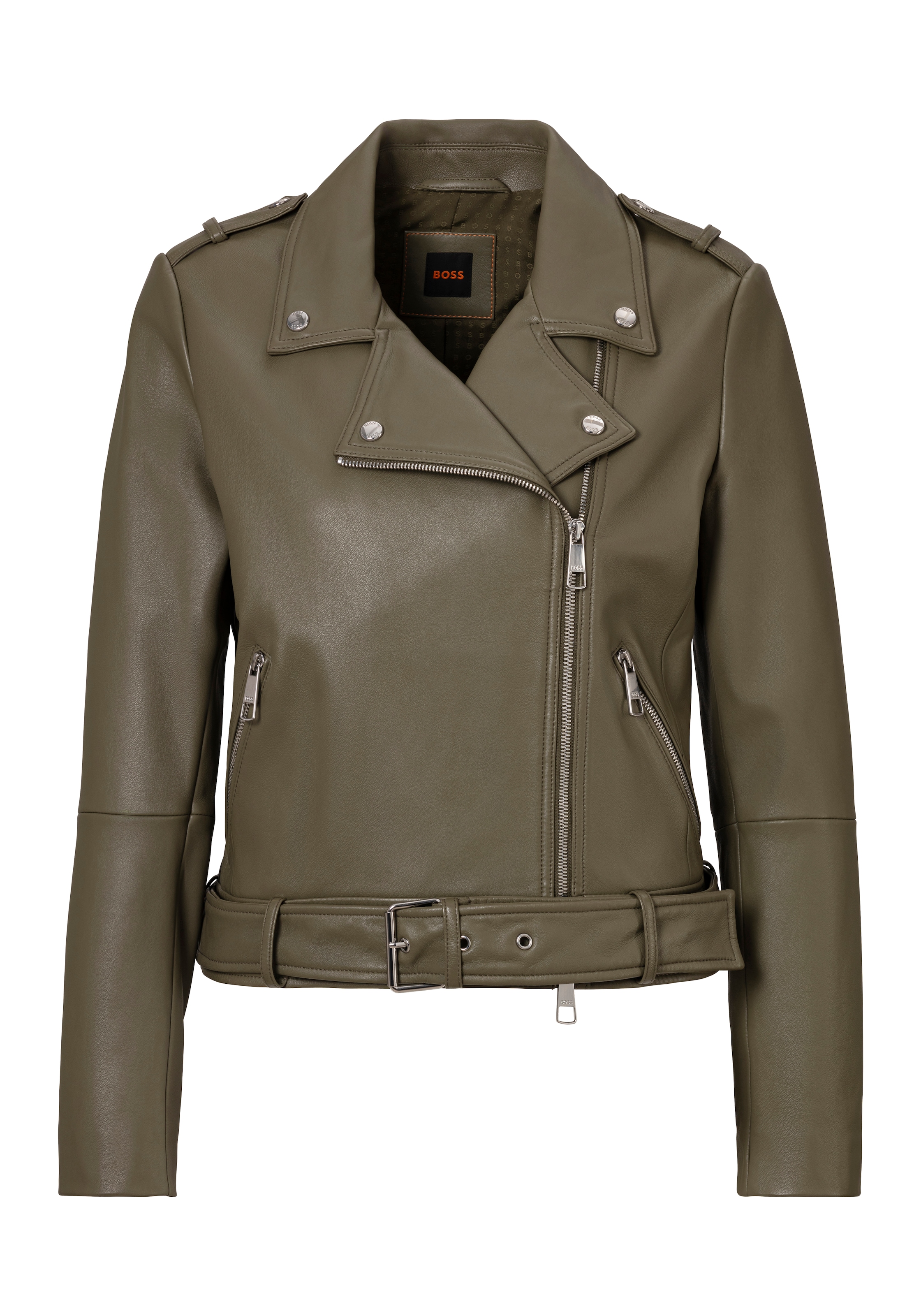 BOSS ORANGE Lederjacke »Sameli Premium Damenmode«, mit Ziergürtel