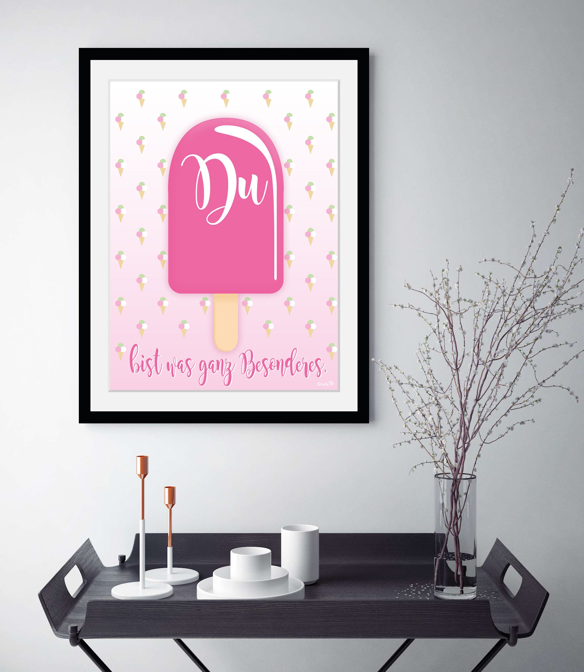 queence Bild »DU« Eis | Motivationsbilder | Schriftzug | Sprüche & Texte | Süßspeisen 1 Stk. tlg. HD Premium Poster-Druck inkl. Holzrahmen