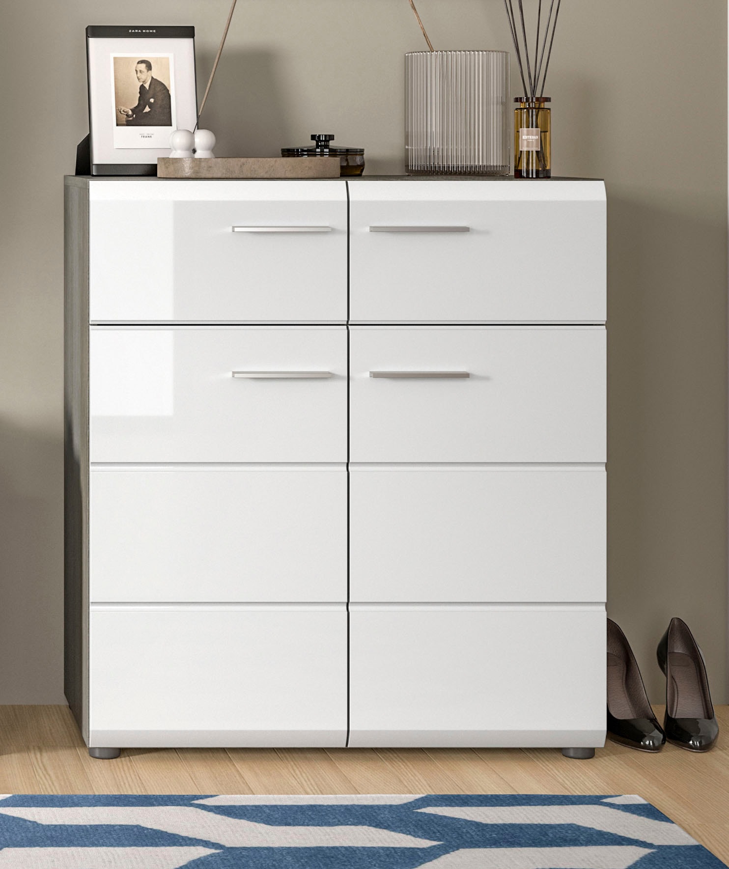 INOSIGN Schuhschrank »Rumba, Breite 80 cm, Hochglanz Front, 2 Türen, 4 Einlegeböden,«, 2 Schubkästen, Schuhkommode, Kommode, Flurschrank