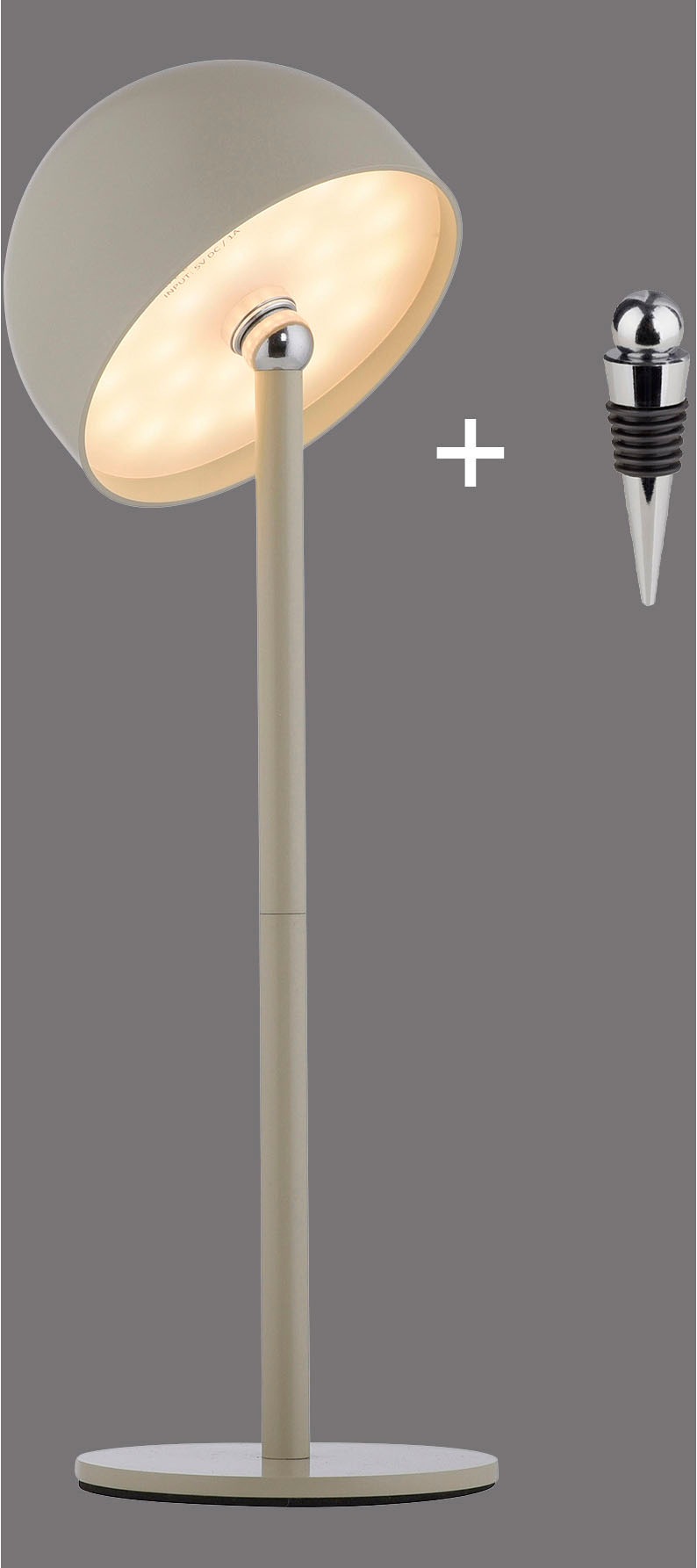 my home Tischleuchte »Akku Tischleuchte Hesper Indoor Outdoor, magnetischer Flaschenaufsatz«, 1 flammig, Leuchtmittel LED-Board | LED fest integriert, Pilzlampe Flaschenaufsatz, Regulierung der Lichtstärke, Pilz, Lampe