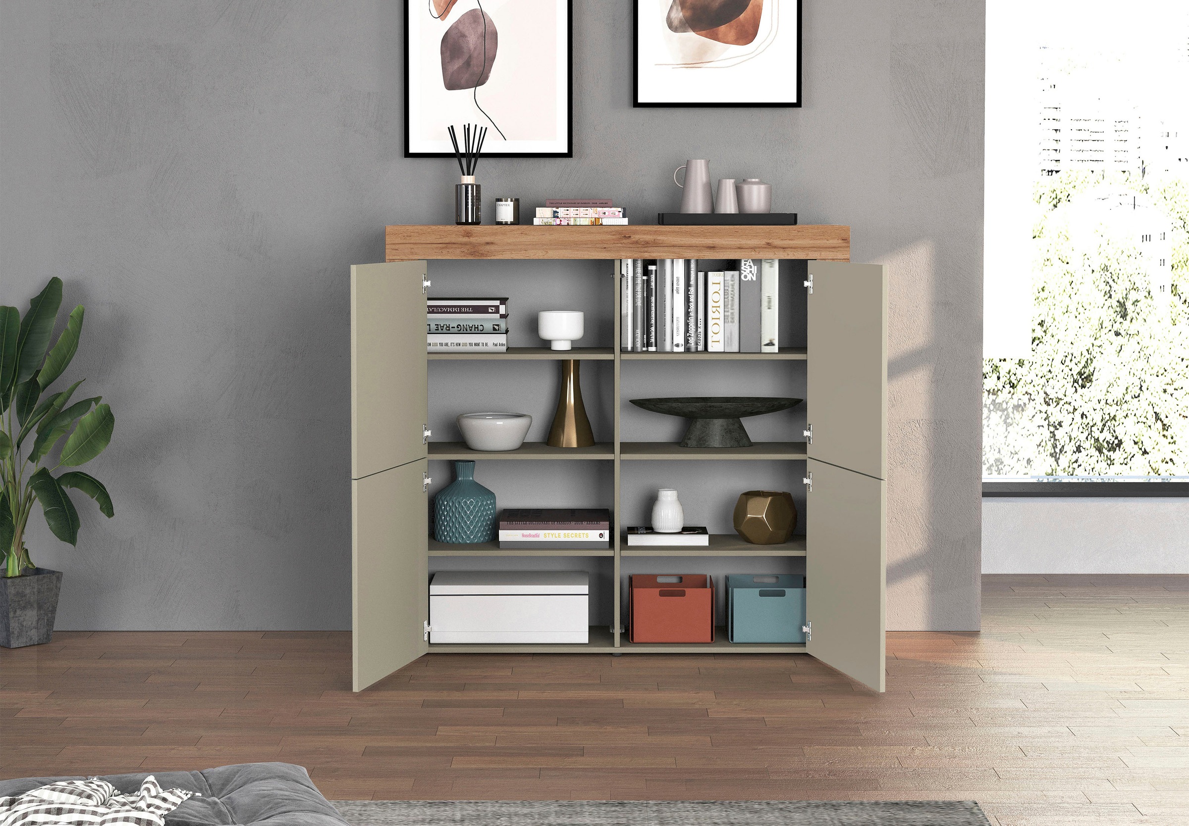 OTTO home Highboard »CHRONOS Breite 140 cm mit 4 Türen und 8 Fächer 'Made in Italy'« 1 Stk. tlg. Hohes Sideboard, Kommode, Schrank, Grifflos mit Push to Open