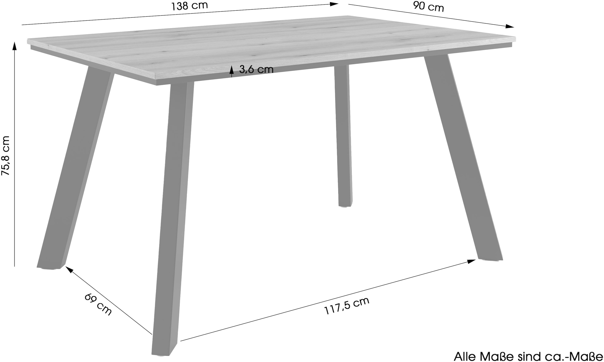 Home affaire Esstisch »Genf«, pflegeleichter Küchentisch, Breite 140 cm, Evoke Eichenachbildung