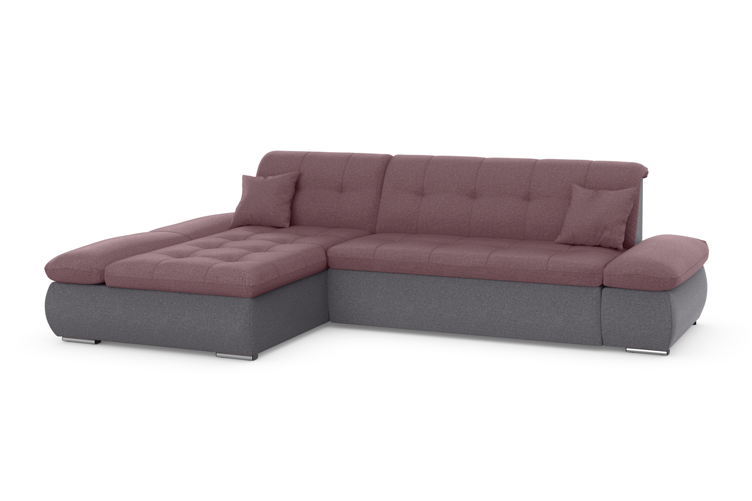 DOMO collection Ecksofa »Moric, L-Form, XXL-Sofa - Breite 300cm«, wahlweise mit Bettfunktion und Armteilverstellung, grau-beere