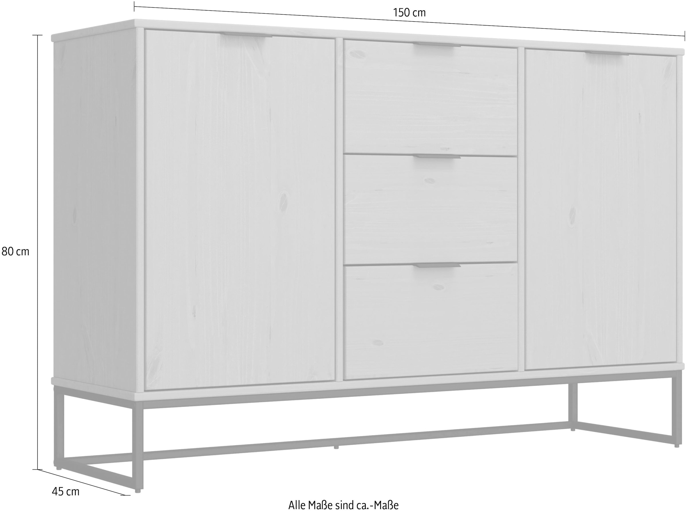 Inter Link Sideboard »Sideboard Vivo« 1 Stk. tlg. Kiefer Massiv, soft-close, Industrial Style, BxTxH: 150 x 45 x 80 cm