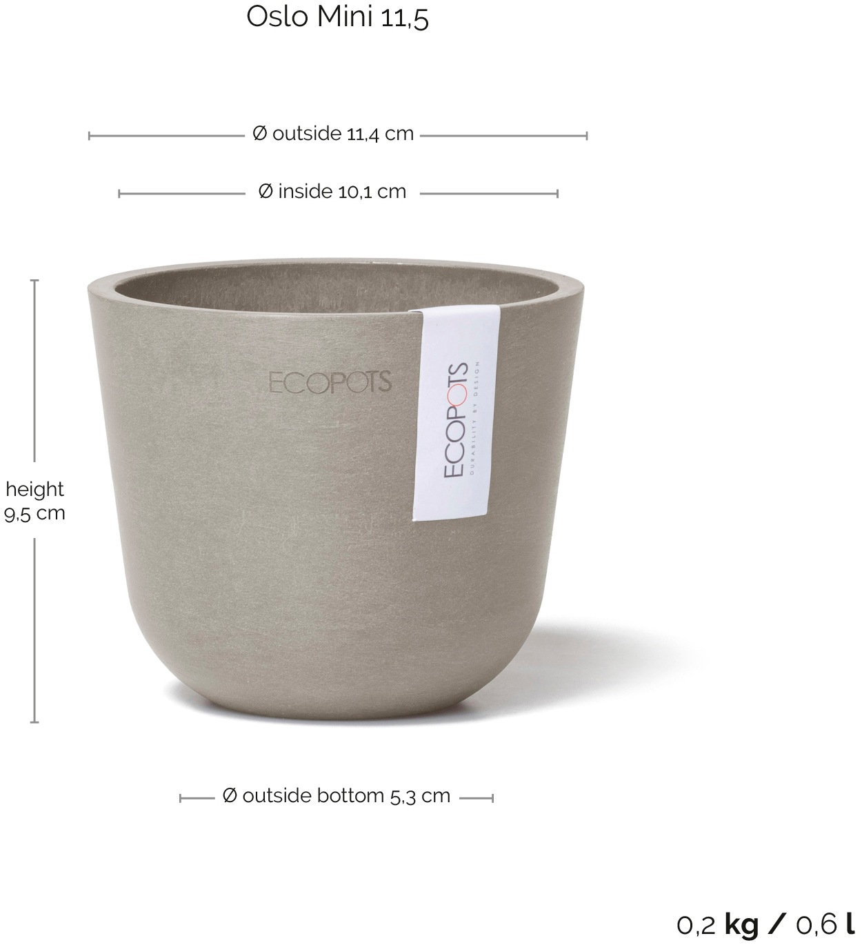 ECOPOTS Blumentopf »Oslo Mini 11,5 Taupe«, für den Innenbereich