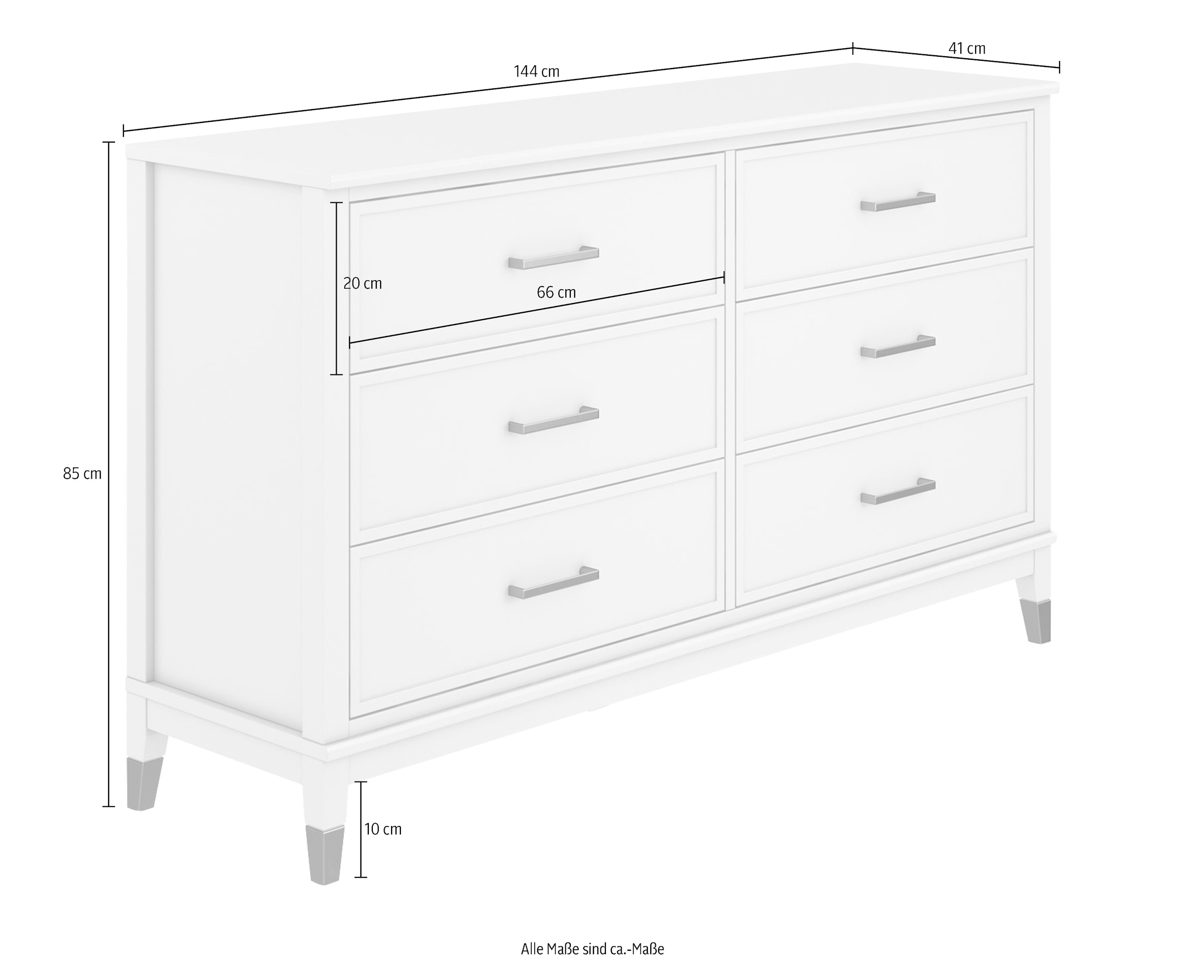 CosmoLiving by Cosmopolitan Kommode »Westerleigh« mit 6 Schubladen, MDF, Beine aus Massivholz, Höhe 85 cm, Breite 145 cm