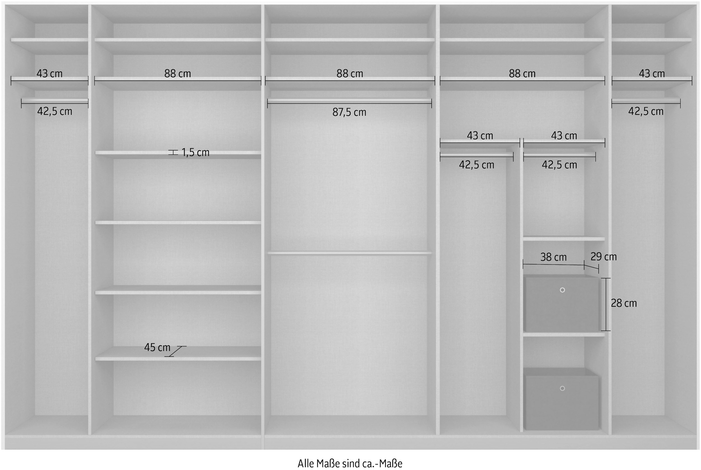 rauch Schwebetürenschrank  CORTONA inkl. Inneneinteilung, 2 Stoffboxen und zusätzlichen Einlegeböden