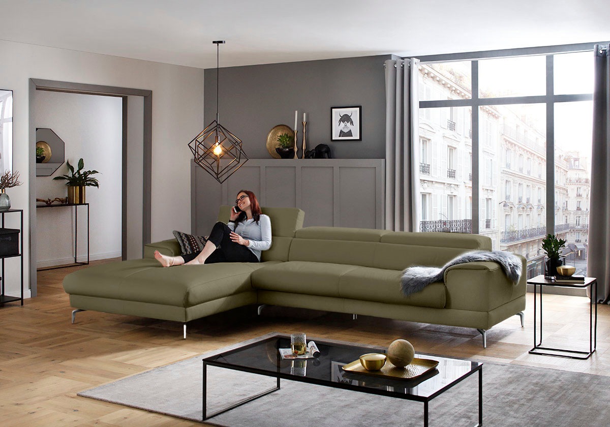 W.SCHILLIG Ecksofa »piedroo, Designsofa mit tollem Sitzkomfort, elegant und bequem, L-Form«, Kopfteilverstellung, wahlweise mit Sitztiefenverstellung, Breite 343cm