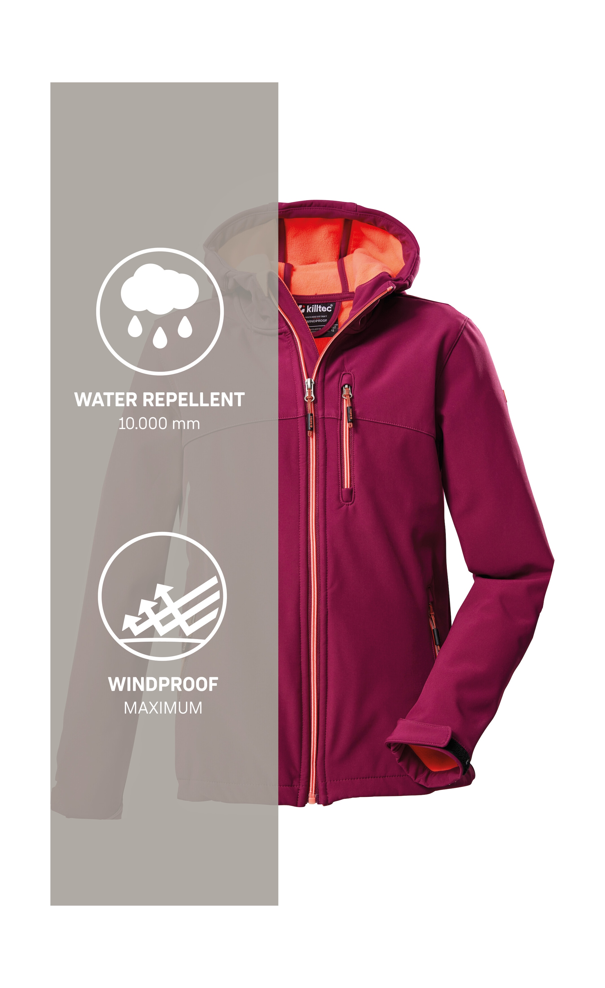 Killtec Softshelljacke »Girls Softshelljacke« Wasserabweisend, verstellbare Kapuze u Ärmel, Fleece-Innenfutter