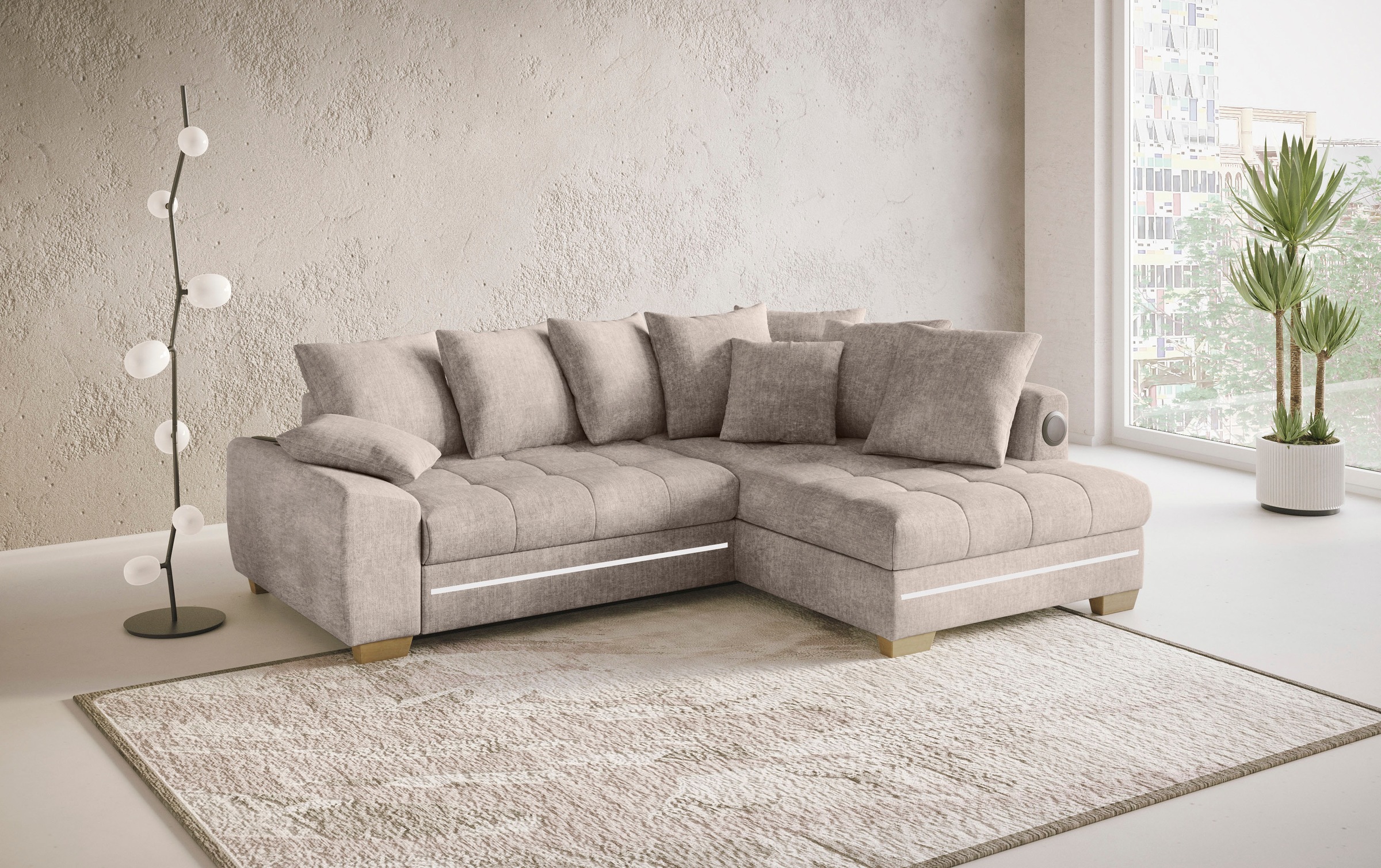 Mr. Couch Ecksofa »Nikita II, L-Form«, mit Kaltschaum, RGB-LED, Soundsystem, wahlweise mit Bett, Bettkasten