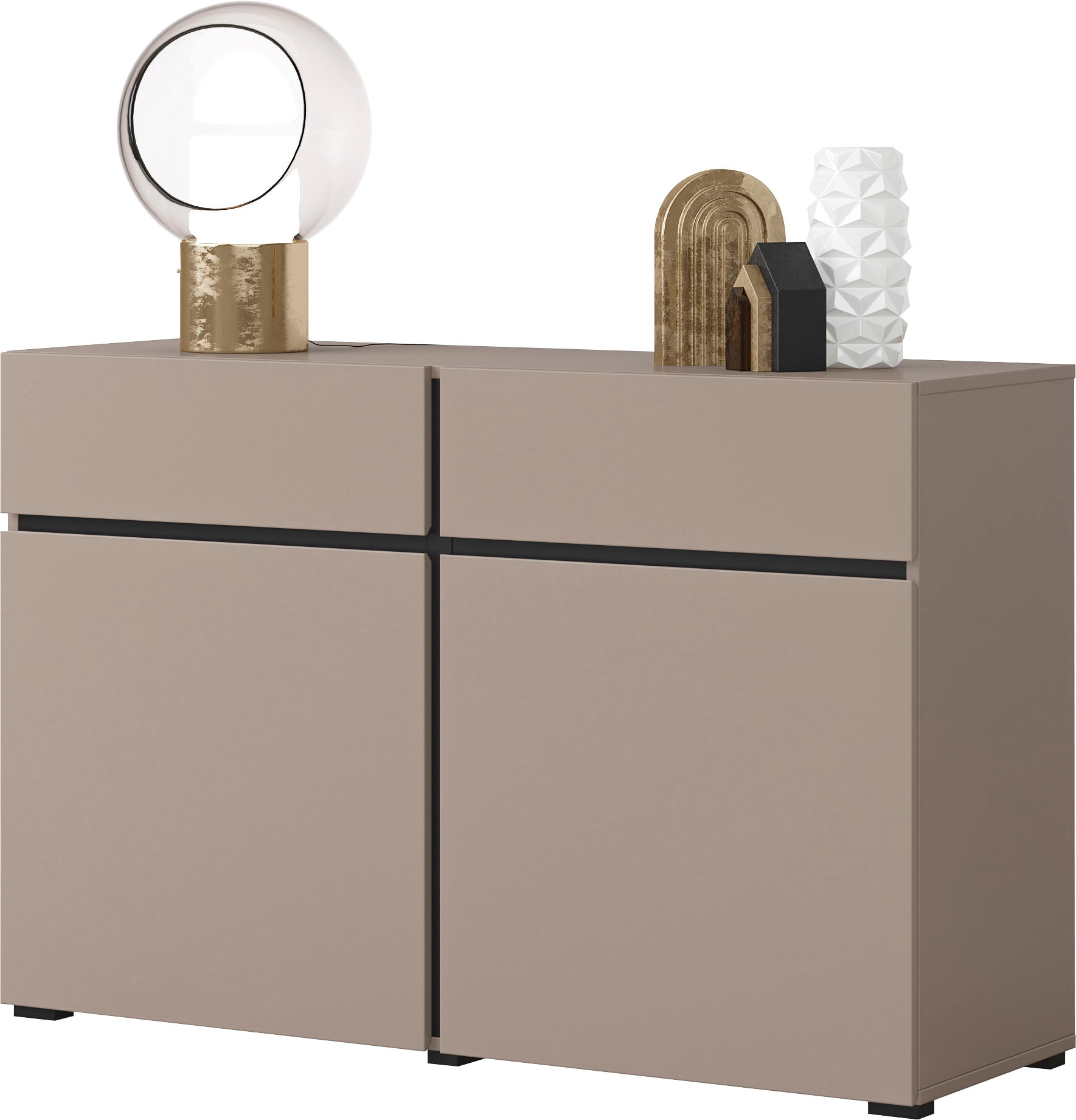 INOSIGN Sideboard »Cross,Breite 119,5 cm, moderne grifflose Kommode,2 Türen/2 Schubkästen«, Schubladenschrank,Anrichte mit viel Stauraum, Einlegeböden verstellbar