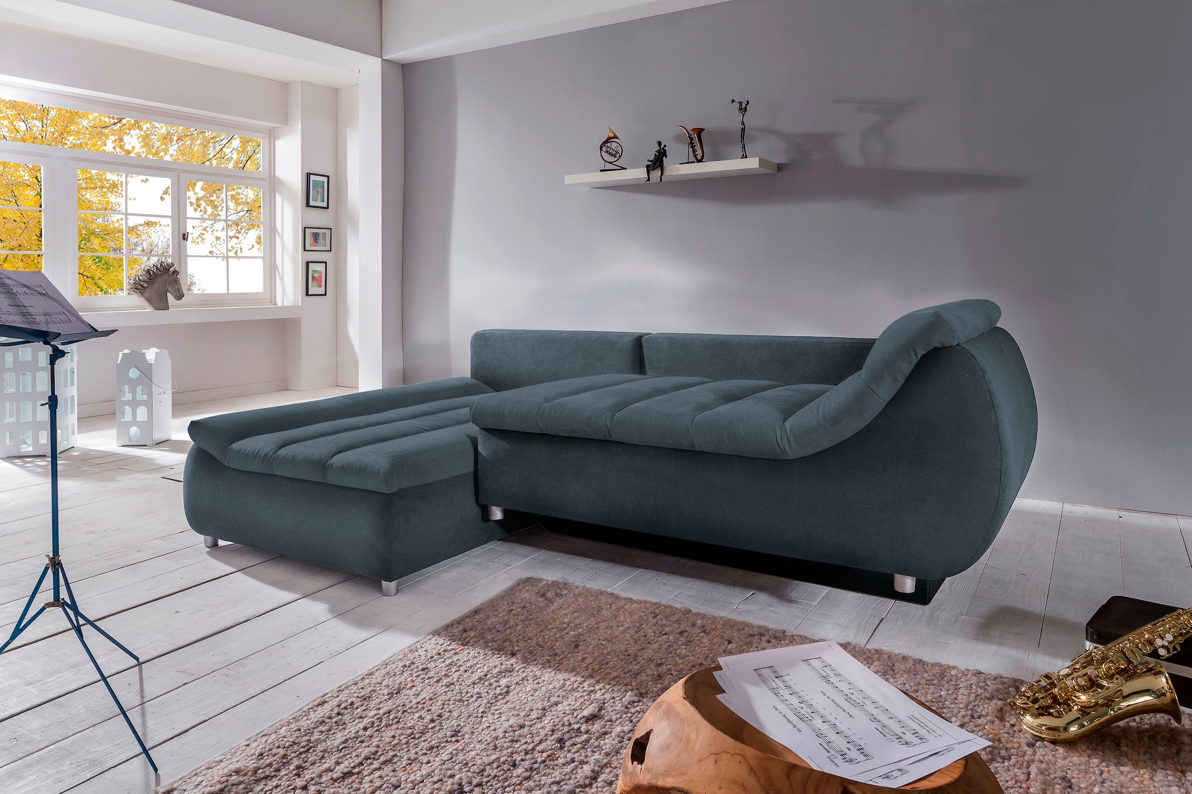 INOSIGN Ecksofa »Imola elegant und bequem, aktuelle Steppung im Sitz, L-Form«, wahlweise mit Bettfunktion
