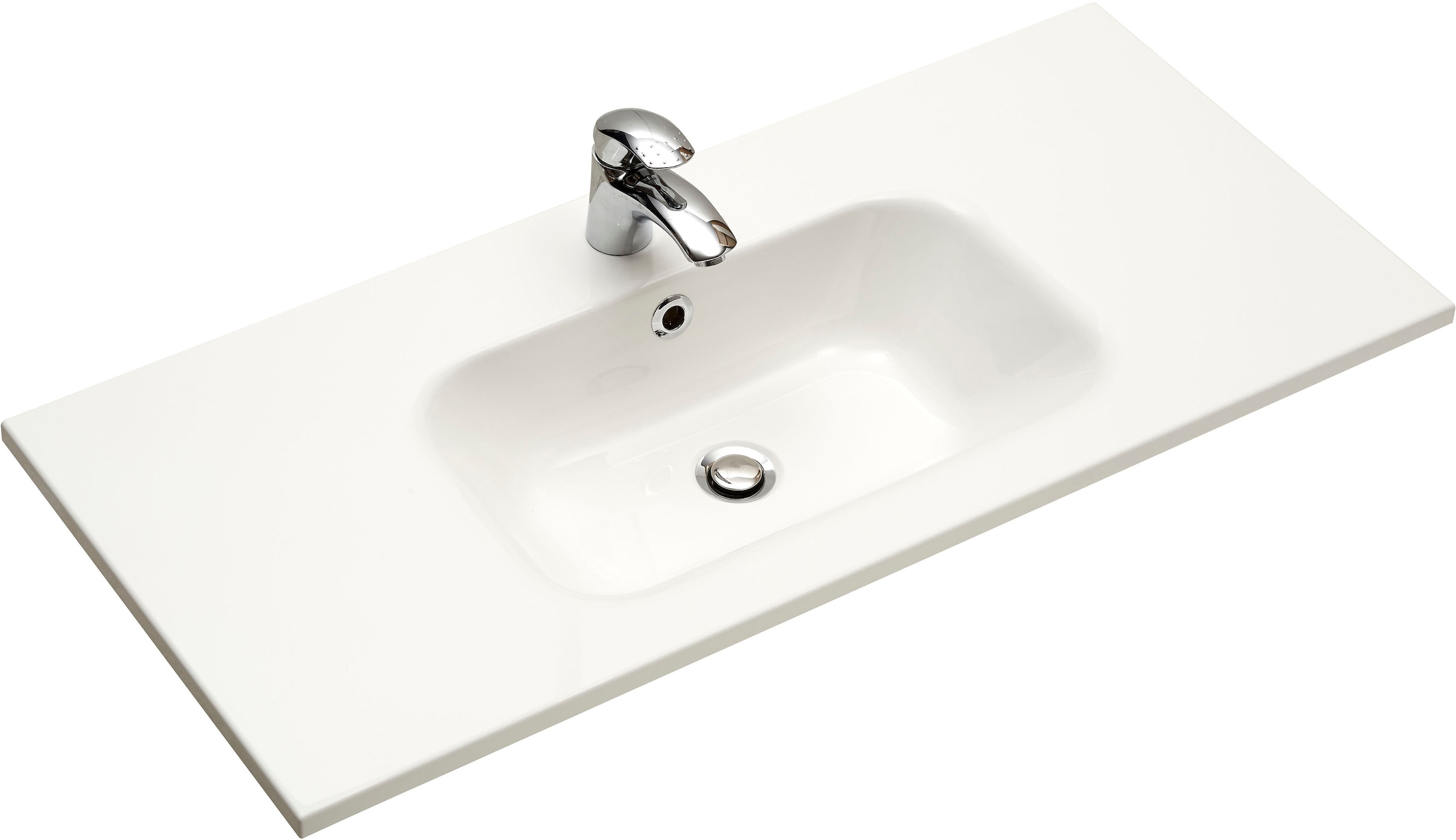 Saphir Badmöbel-Set »Quickset Mineralmarmor-Waschtisch mit LED-Spiegel, 101 cm breit«, (4 St.), Waschplatz, 2 Türen, 1 Schublade, seitliche Ablagen, Bad-Set