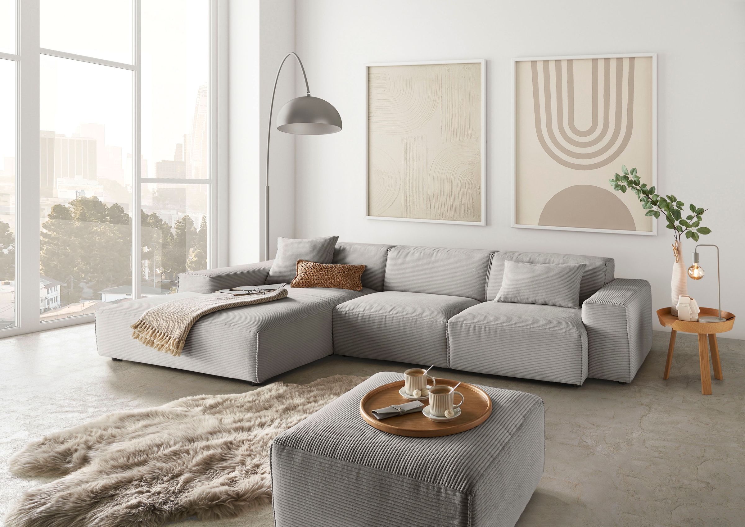 andas Ecksofa »Glimminge auch in Breitcord, Feincord, Bouclé + Easy care-Bezug«, L-Form, Breite 294, Zierkissen