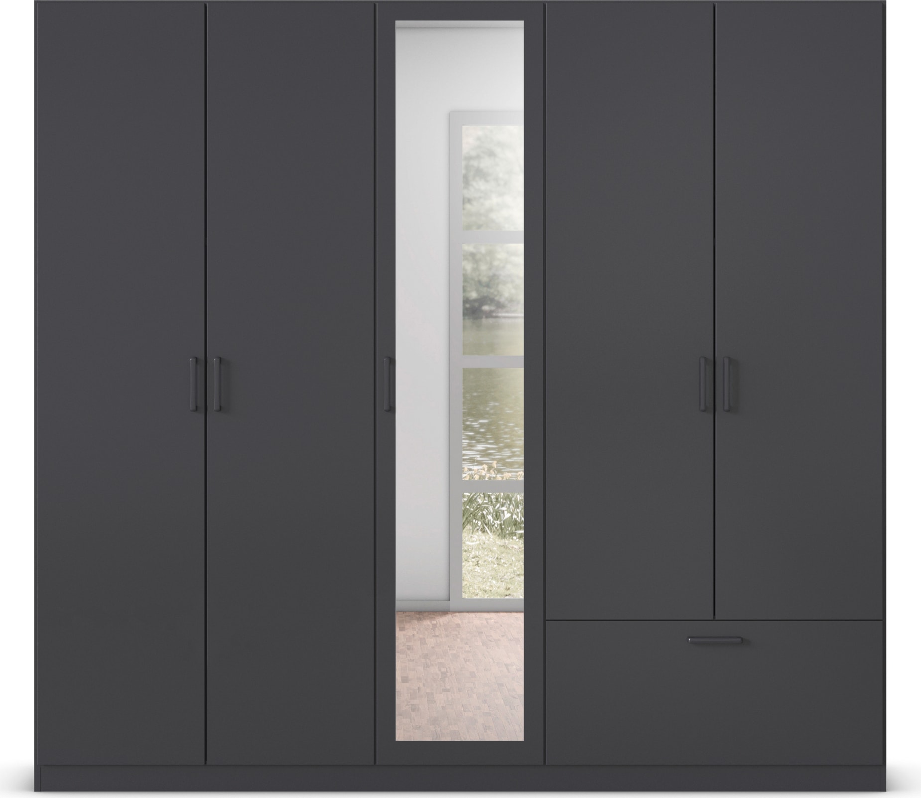 rauch Drehtürenschrank »Kleiderschrank Schrank Garderobe Wäscheschrank BARI mit Spiegel«, mit Schubasten außen, moderner Griff in Graumetallic MADE IN GERMANY