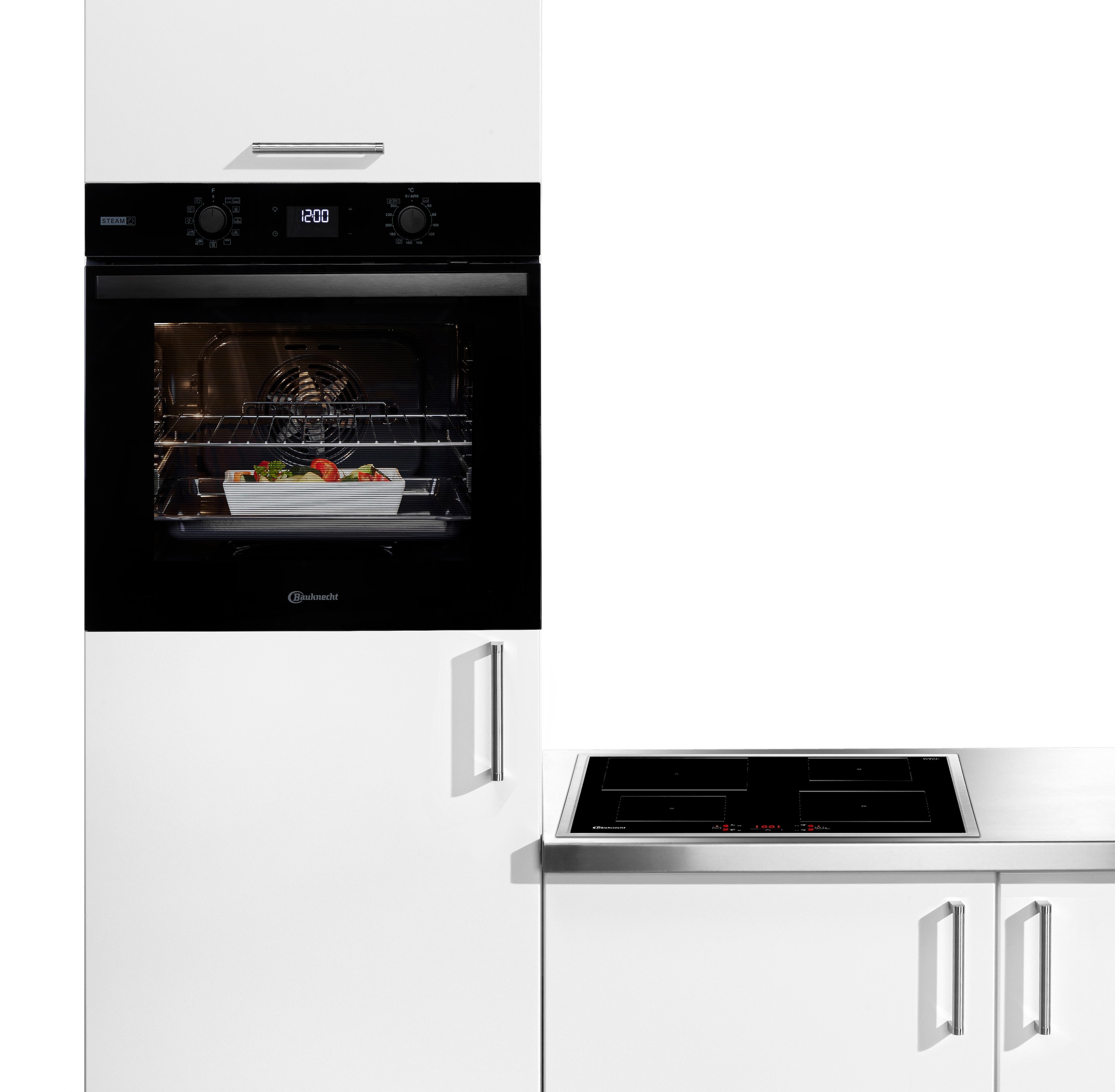 BAUKNECHT Backofen-Set »BAKO 800 Pyro Steam« mit 1-fach-Teleskopauszug FlexiClean - zwei mühelose Reinigungsfunktionen (Pyrolyse & Hydrolyse) je nach Bedarf Set, 2 Stk. tlg. GentleSteam – für ein saftiges Inneres und ein knuspriges Äußeres