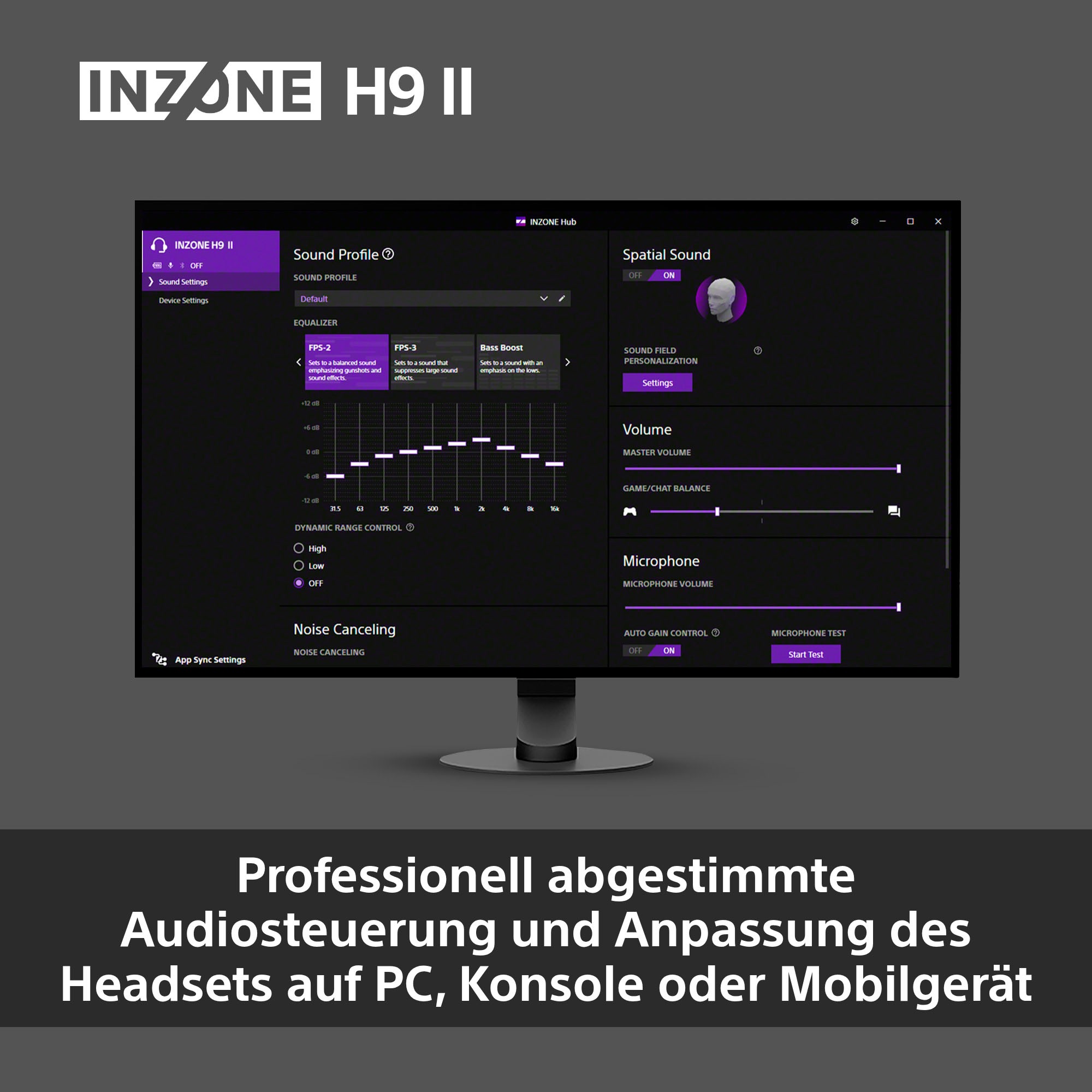 Sony Gaming-Headset »INZONE H9 II«, A2DP Bluetooth-AVRCP Bluetooth-Bluetooth-HFP-HSP, Adaptive Noise-Cancelling-Freisprechfunktion-Mikrofon abnehmbar-Rauschunterdrückung-Stummschaltung-Transparenzmodus