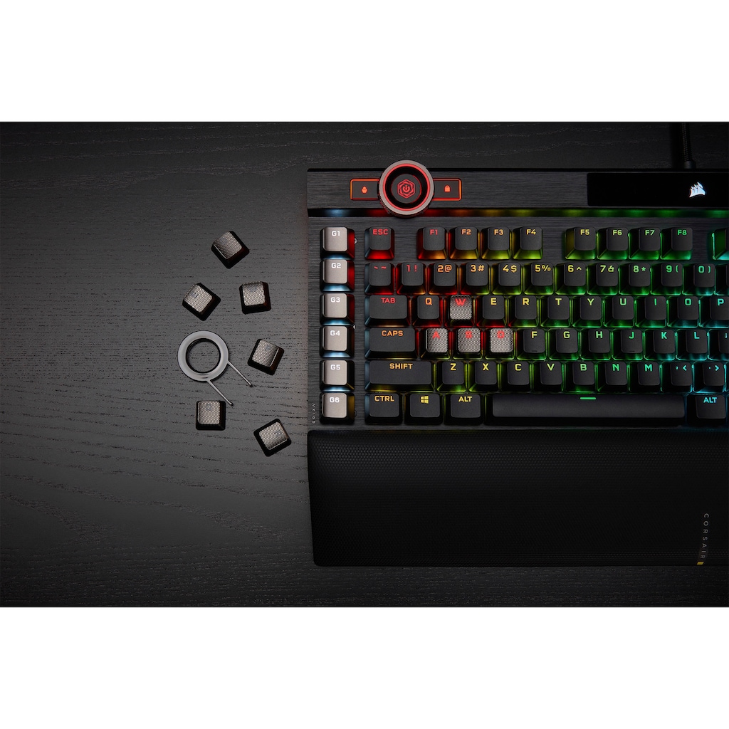 Corsair Gaming-Tastatur »K100 CORSAIR OPX«, (Handgelenkauflage-USB-Anschluss-Lautstärkeregler-Makro-Tasten-ausklappbare Füße-Ziffernblock)