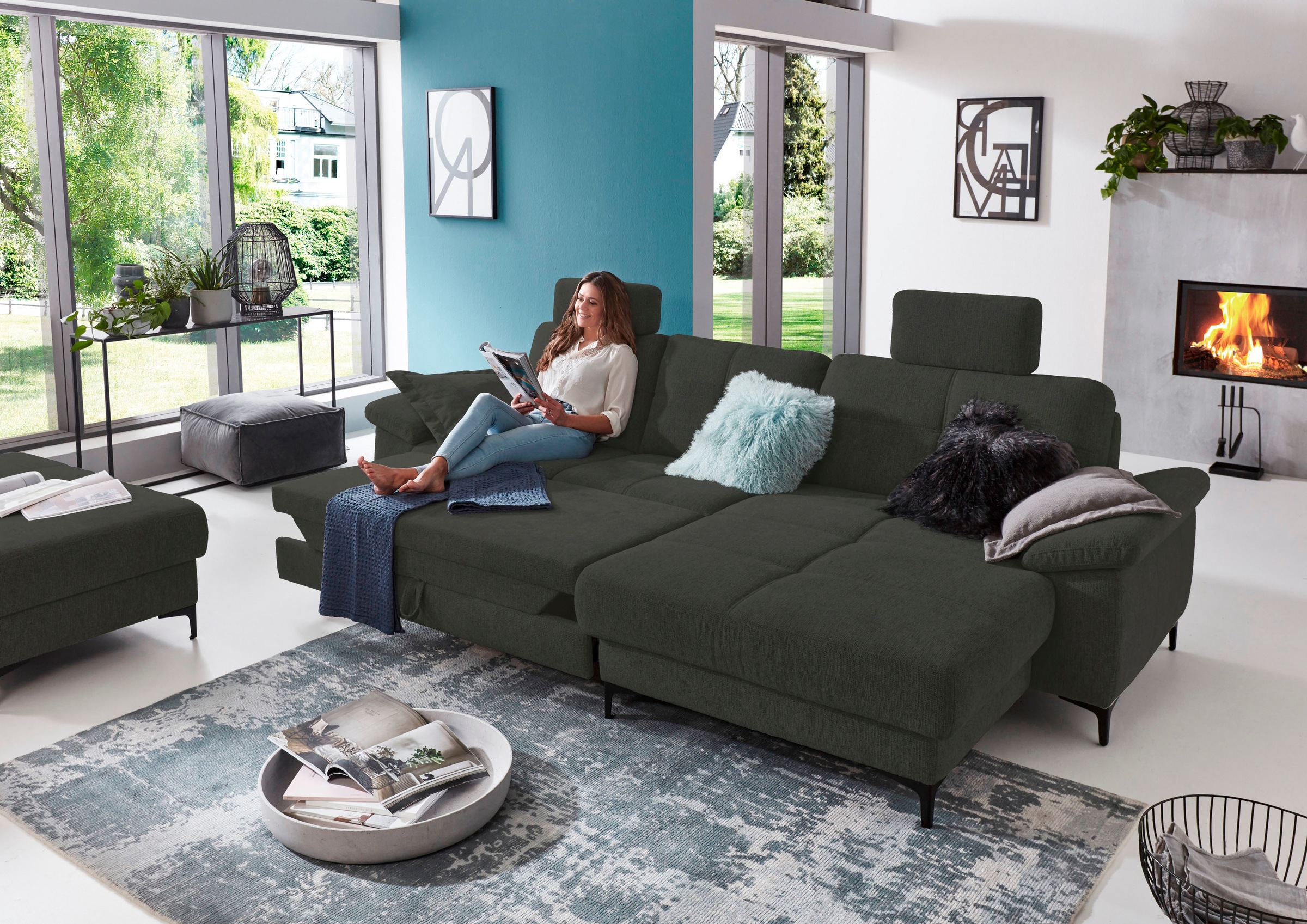 3C Carina Ecksofa »Burnaby bequem und modern, L-Form«, 2 Kopfstützen, optional mit Schlaf- und motorischer Relaxfunktion