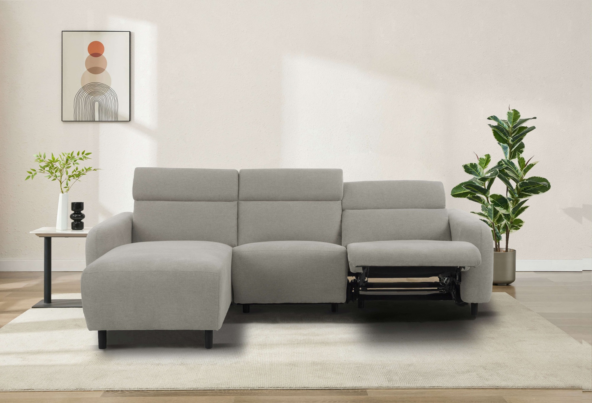 Home affaire Ecksofa »SKAANE Struktur, L-Form, 274 cm, manuelle u. elektrische Funktion,«, rundes Design, Kopfteilverstellung, Federkernpolsterung