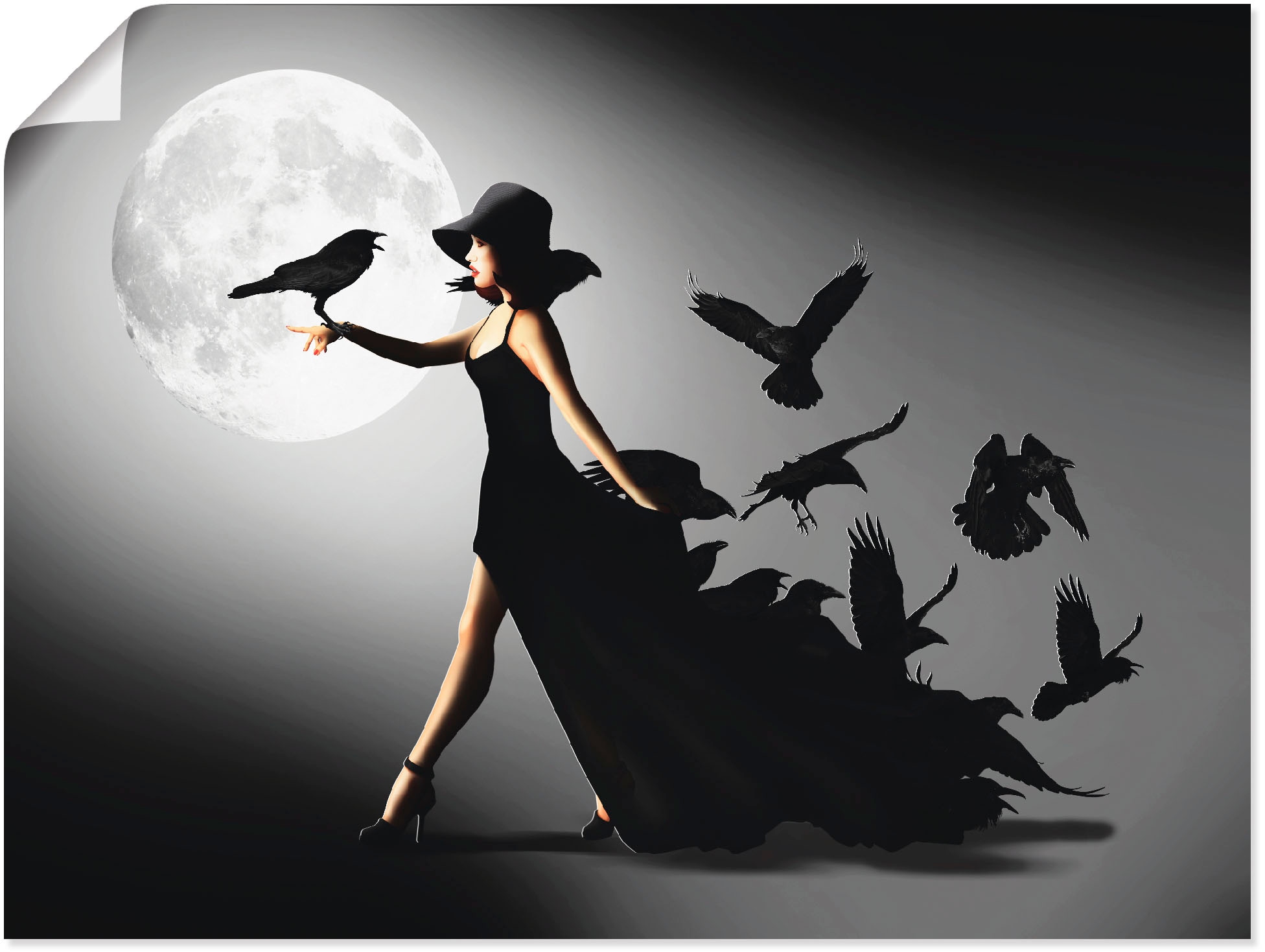 Artland Wandbild »Die Frau mit den Raben« Animal Fantasy 1 Stk. tlg. als Al günstig online kaufen